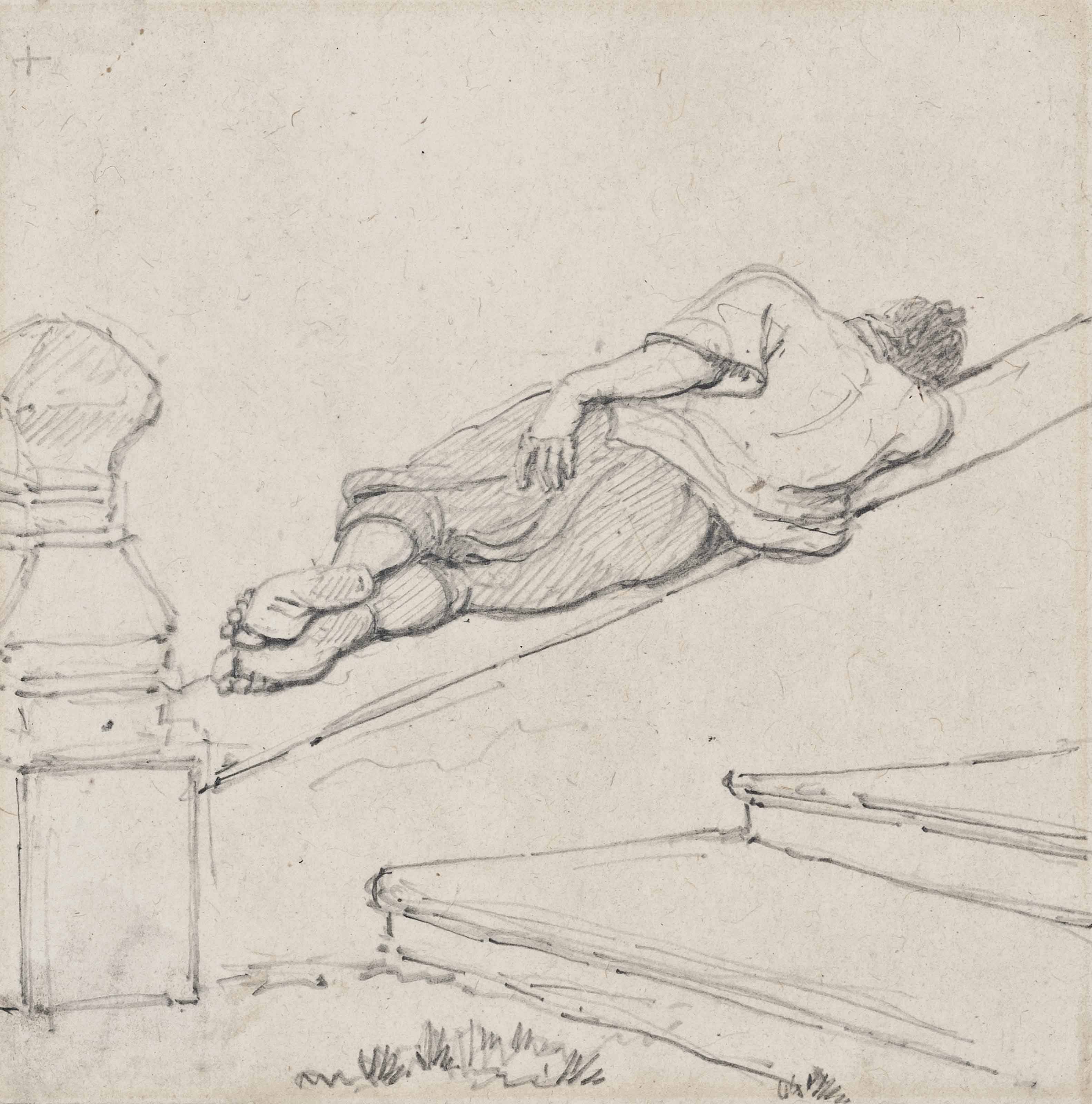 George Chinnery — Кули спит на ступеньках, Макао