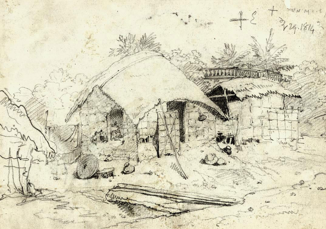 George Chinnery — Индейская деревня (справа); Этюд со скотом и повозкой (слева)