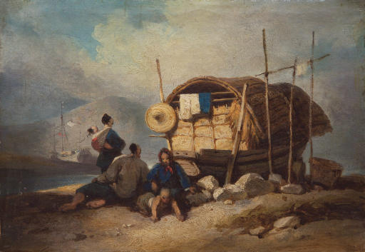 George Chinnery — Китайская семья со своим сампаном на берегу Жемчужной реки