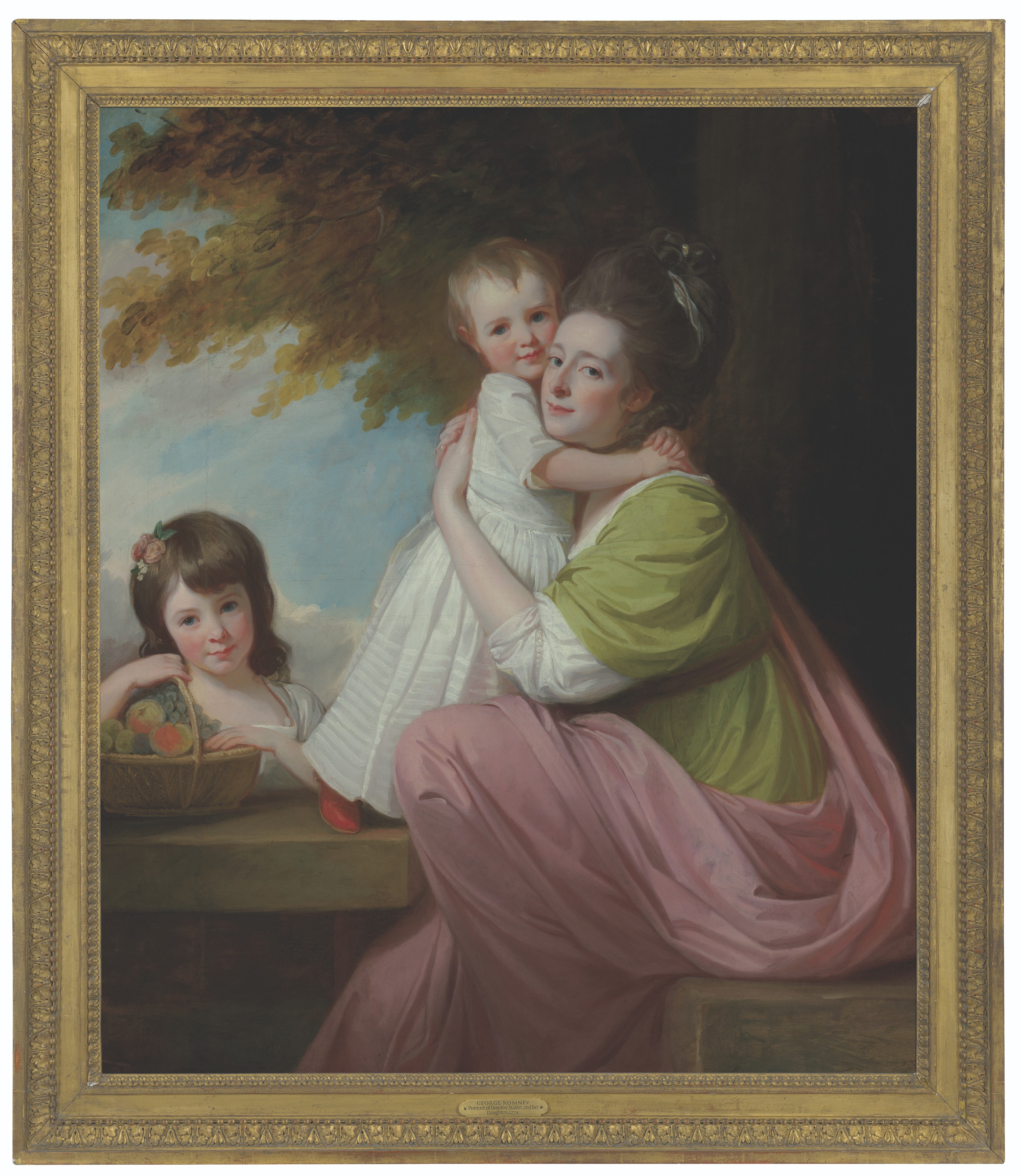 George Romney — Групповой портрет Дороти Стейблз (1753-1832) с дочерьми Харриет (1774-1827) и Марией (1775-1821) на фоне лесистого пейзажа, изображение 2
