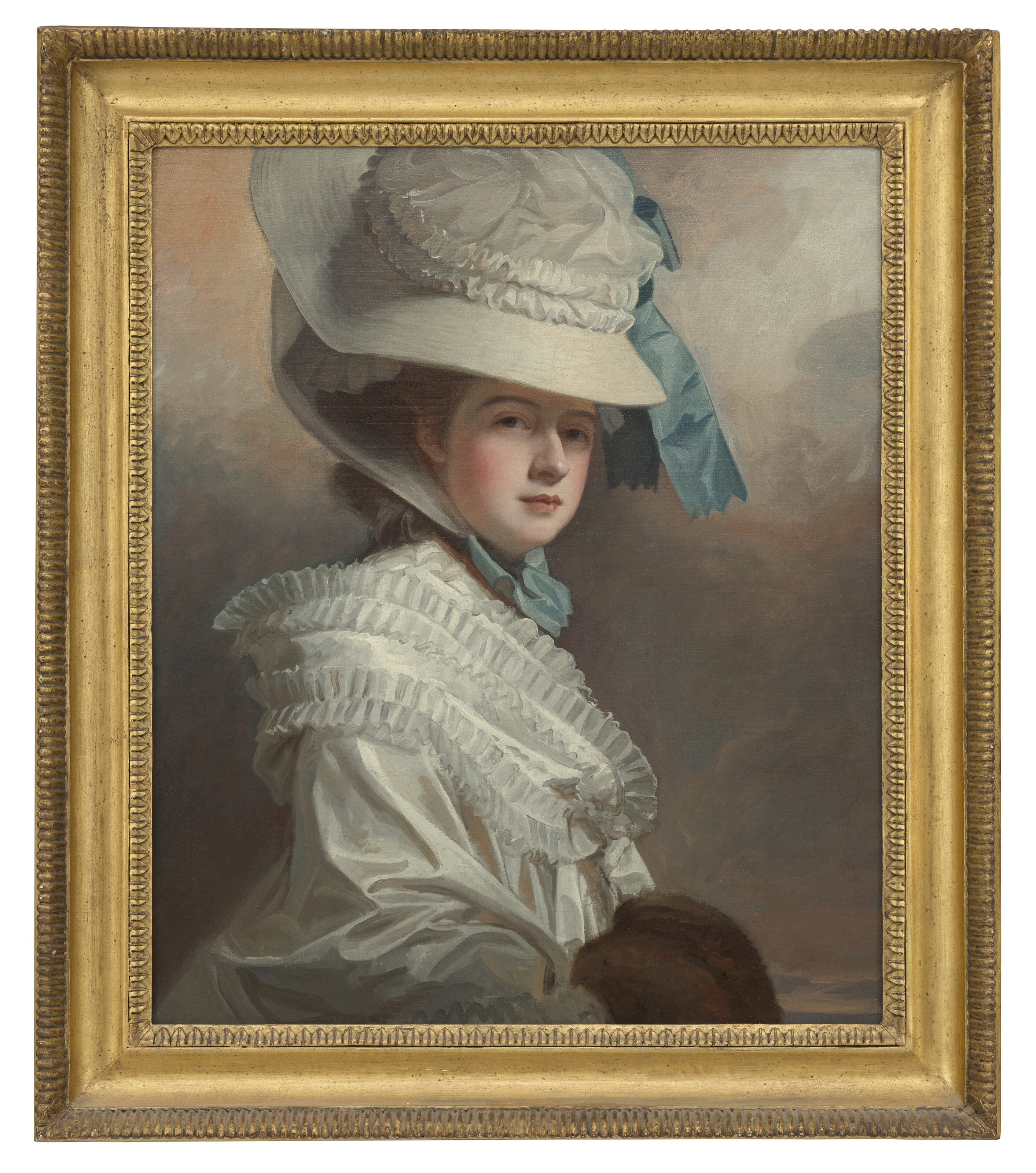 George Romney — Портрет Элизабет, леди Бентинк, урожденной Камберленд (1760-1837), в полный рост, в белом платье и шляпке с голубой лентой, изображение 2