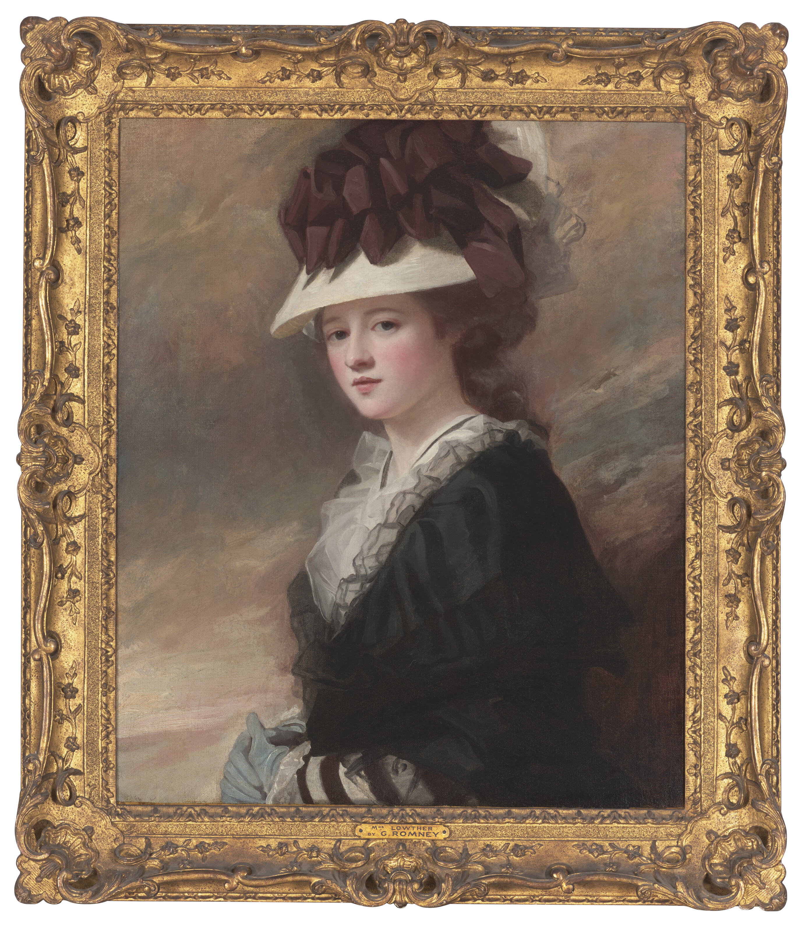 George Romney — Портрет Мэри Лоутер, урожденной Форсайт (ок.1760-1830), в полный рост, в черном платье и шляпке с лентами, изображение 2