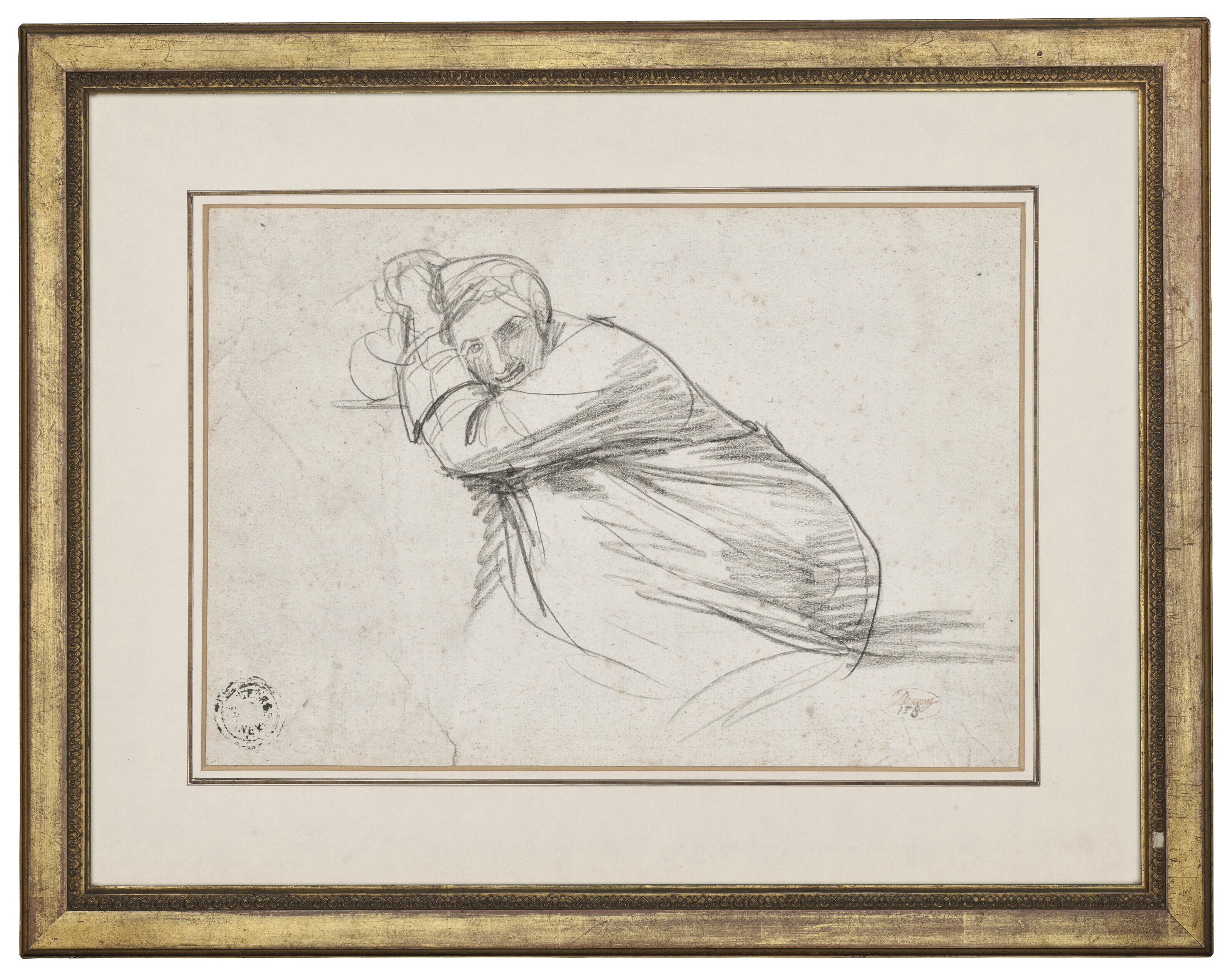 George Romney — Этюд скорчившейся мужской фигуры, вероятно, художника (слева направо ); и этюд полулежащей женской фигуры, наполовину задрапированной ( справа налево )., изображение 3