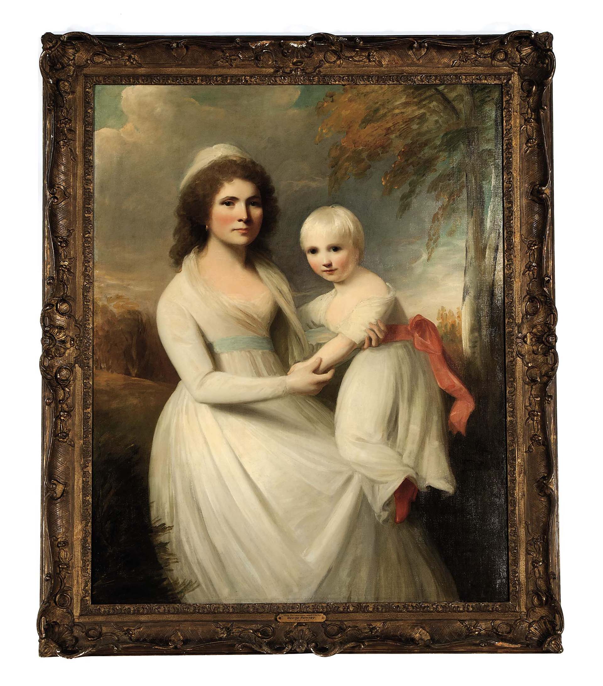George Romney — Портрет миссис Томас Сандерсон и ее дочери на фоне пейзажа