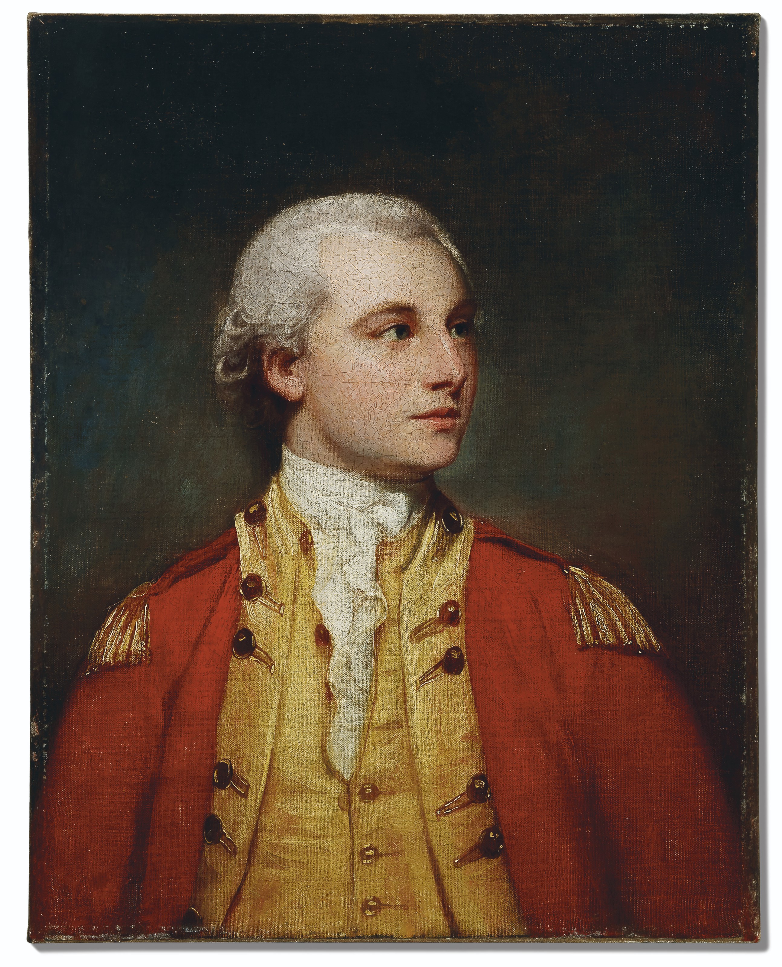 George Romney — Портрет офицера, традиционно идентифицируемого как полковник Колин Маккензи (1754-1821), в полный рост, в алом военном мундире