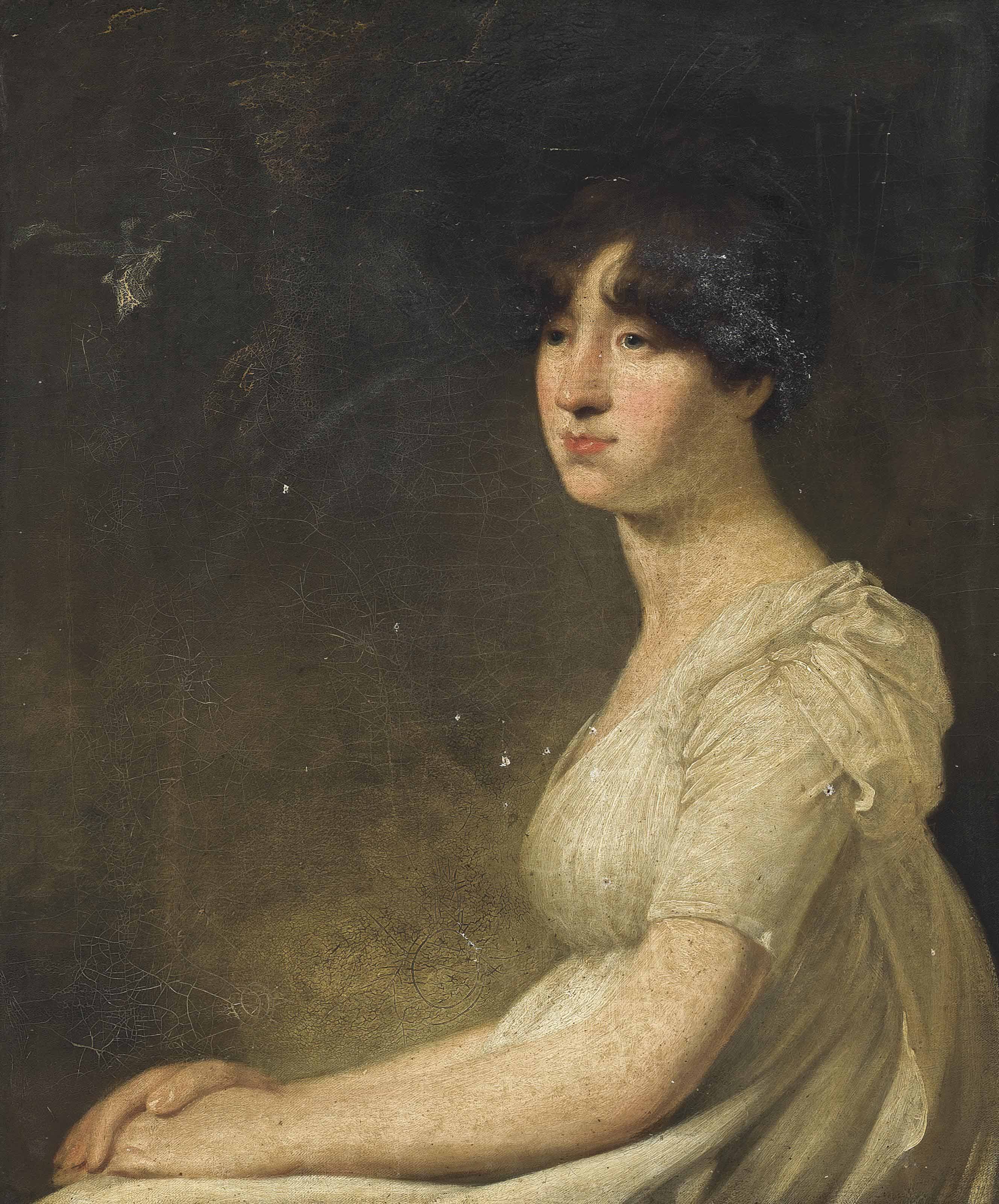 George Romney — Портрет дамы в полный рост, в белом платье