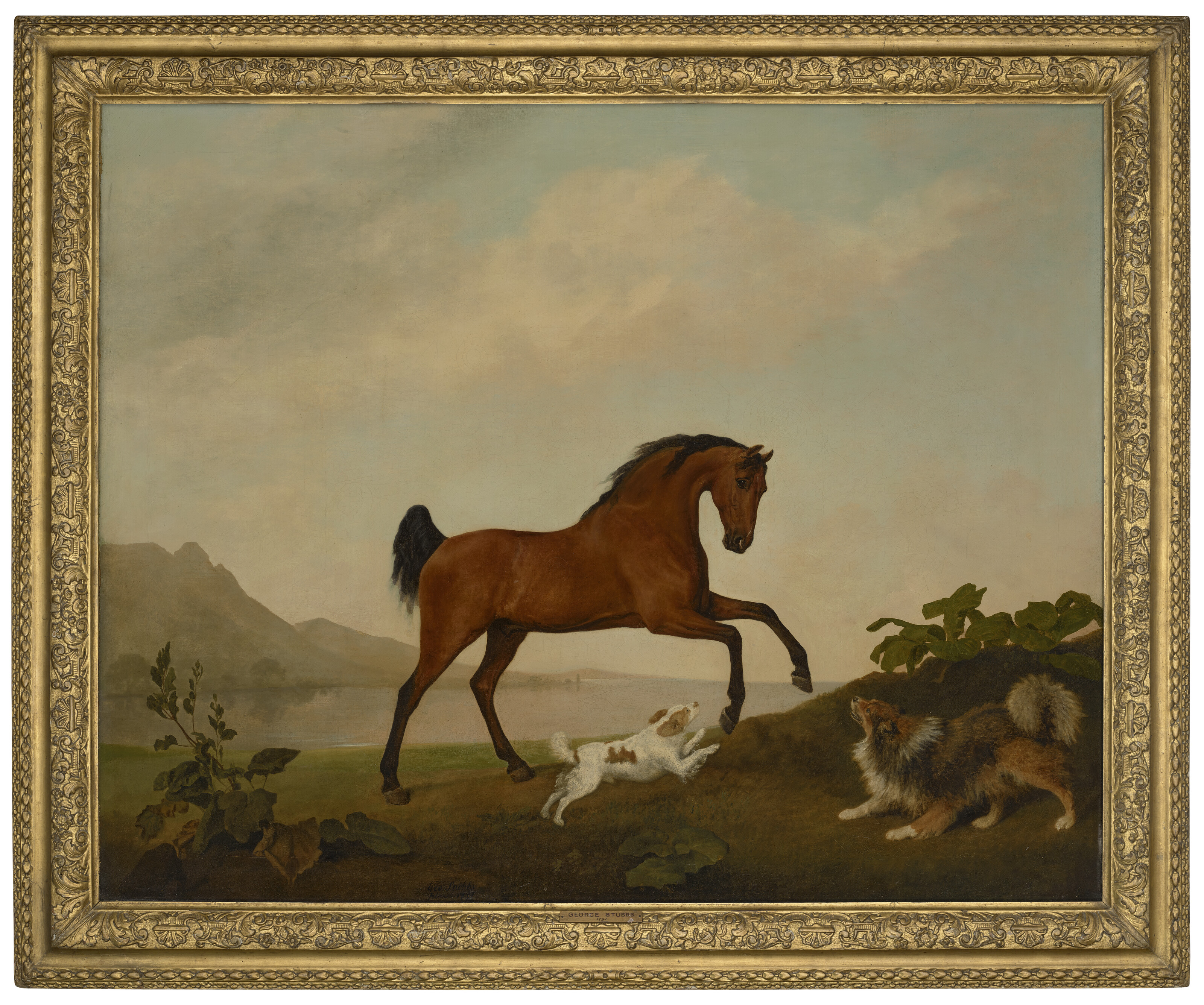 George Stubbs — Гарцующая лошадь с двумя собаками на фоне пейзажа, изображение 2