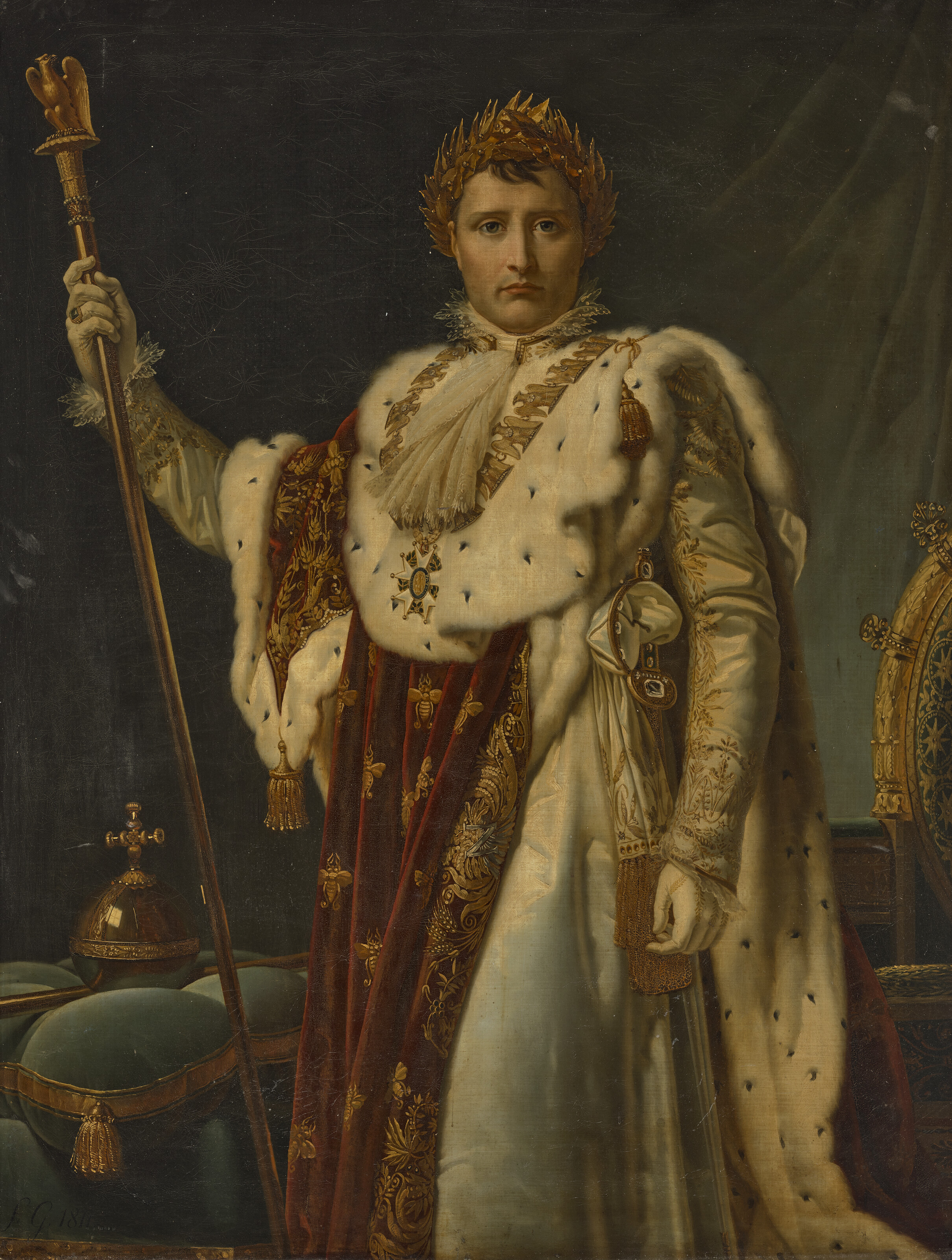 Gérard — Портрет Наполеона Бонапарта (1769-1821), императора Франции, в три четверти роста, в коронационном облачении, изображение 2