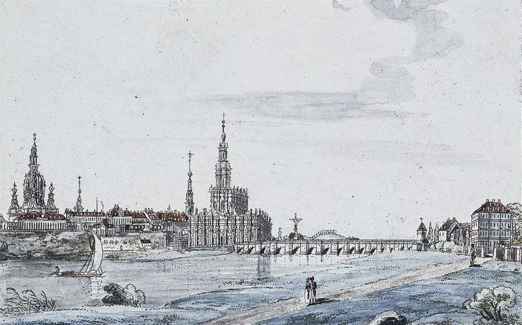 German School — Вид Дрездена, Германия (иллюстрированный); и вид Мейсена, Германия
