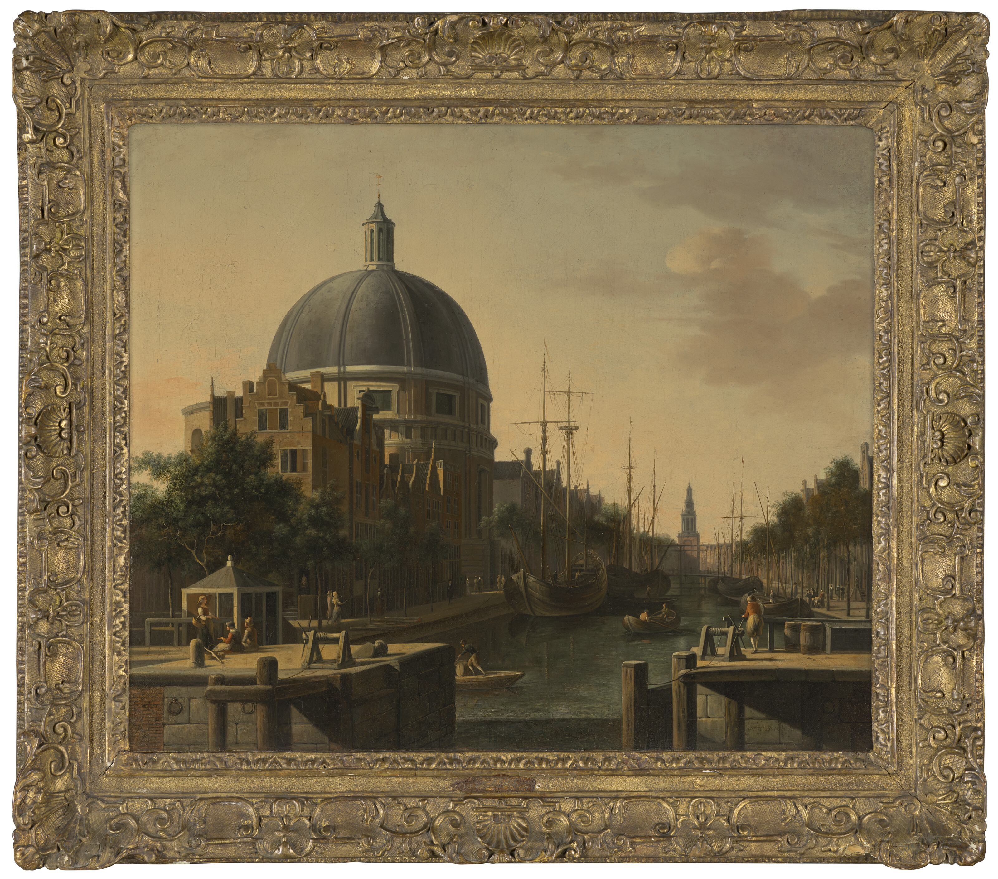 Gerrit Adriaensz Berckheyde — Амстердам, вид с Харлемерслюис на Сингель с круглой лютеранской церковью и Яном Руденпортстореном вдалеке., изображение 2