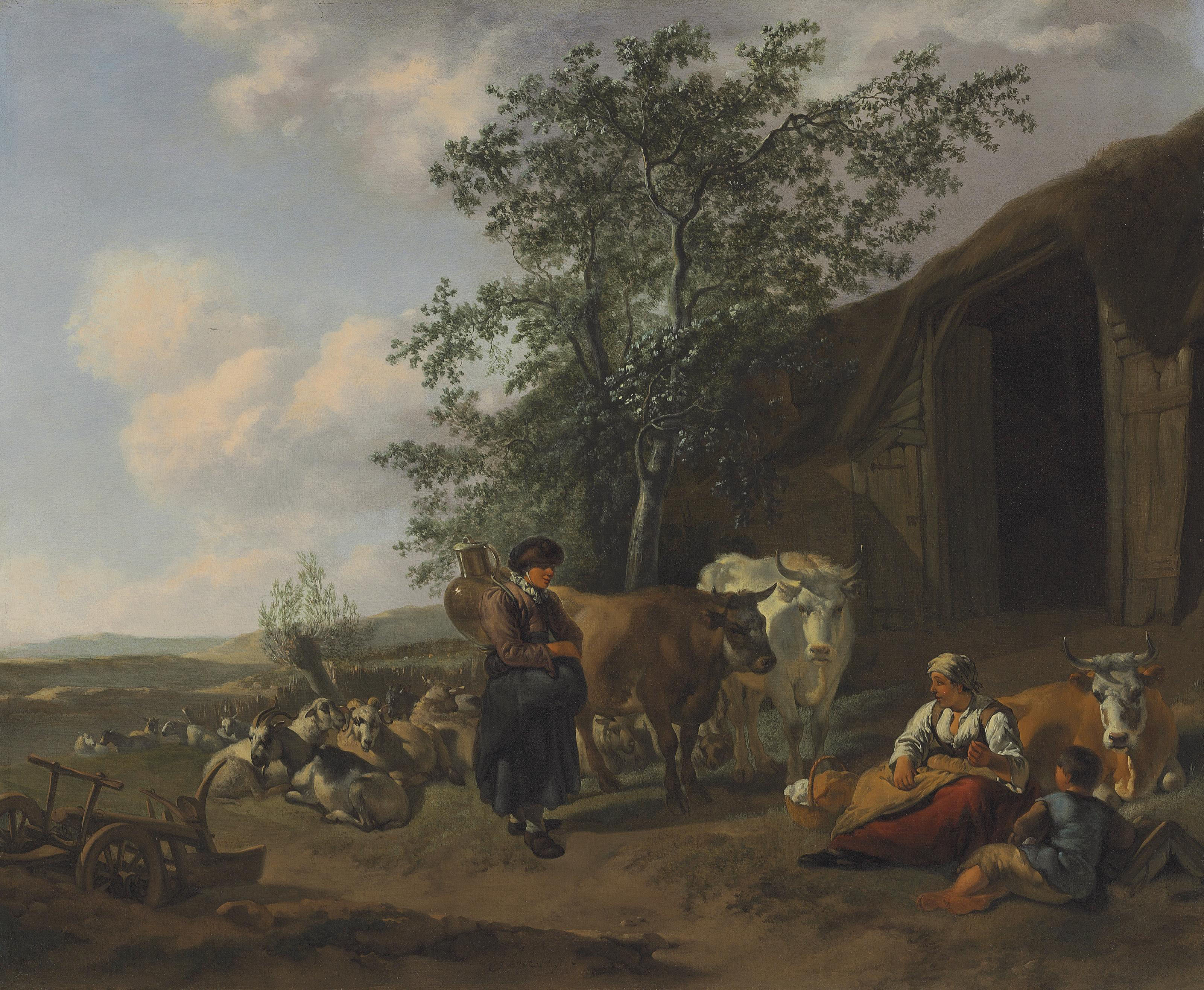 Gerrit Adriaensz Berckheyde — Итальянский пейзаж с крестьянами у сарая