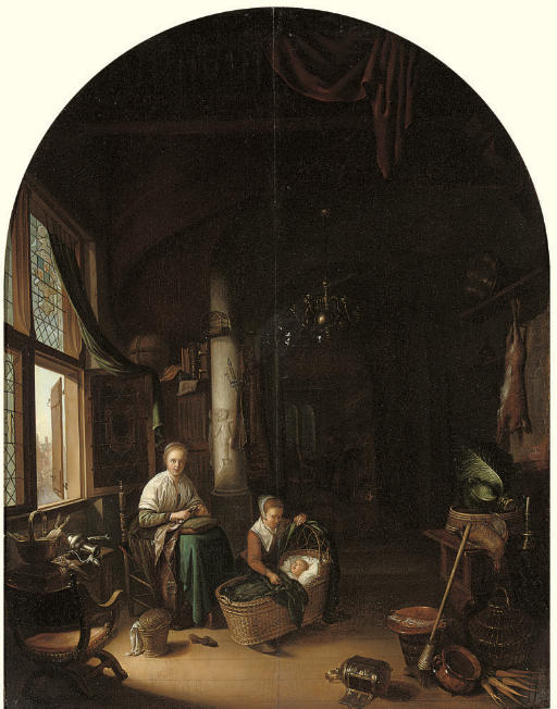 Gerrit Dou — МАТЬ СО СВОИМИ ДЕТЬМИ У ОКНА В ИНТЕРЬЕРЕ