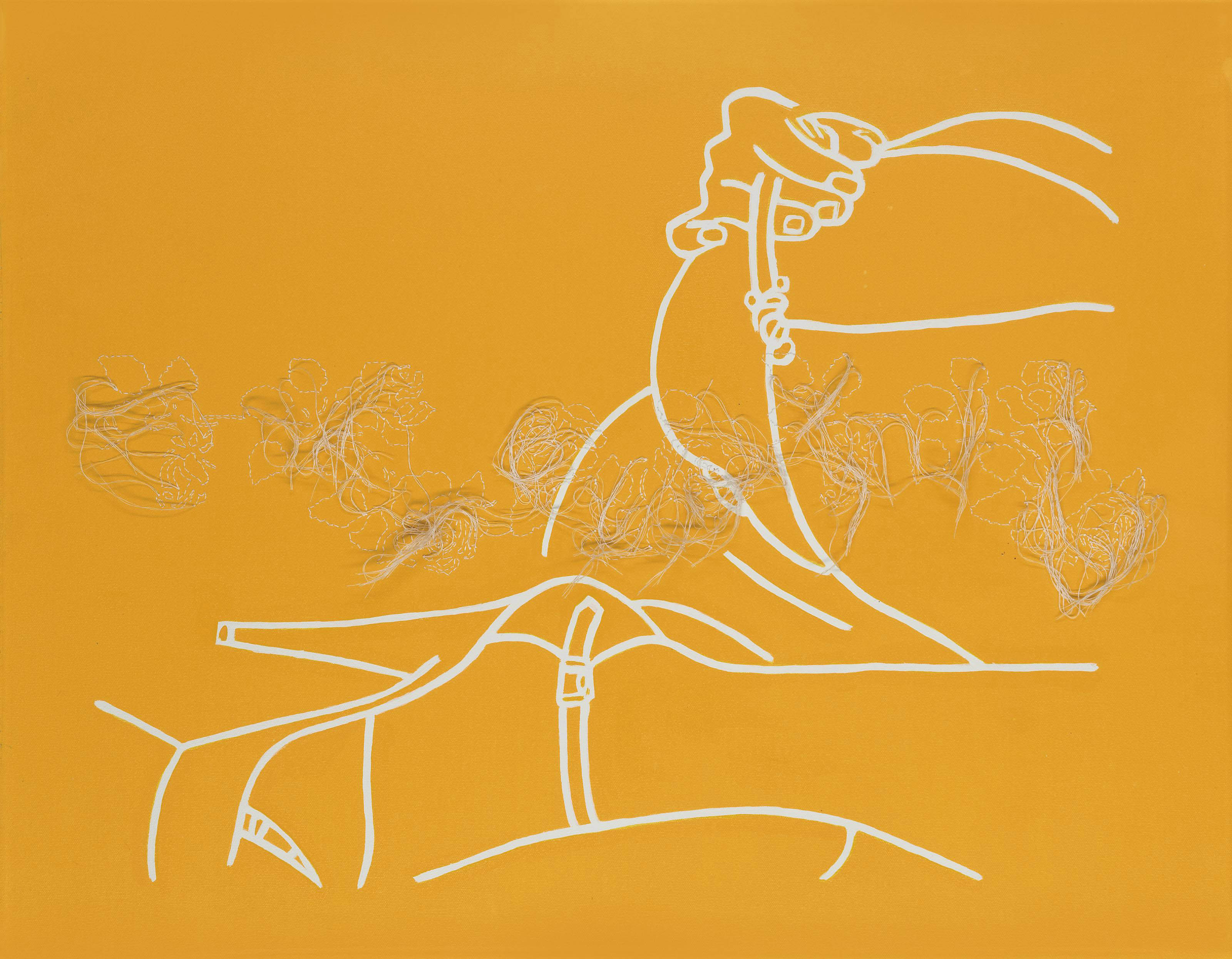 Ghada Amer — Без названия (femme allongée jaune/ белые цветы)