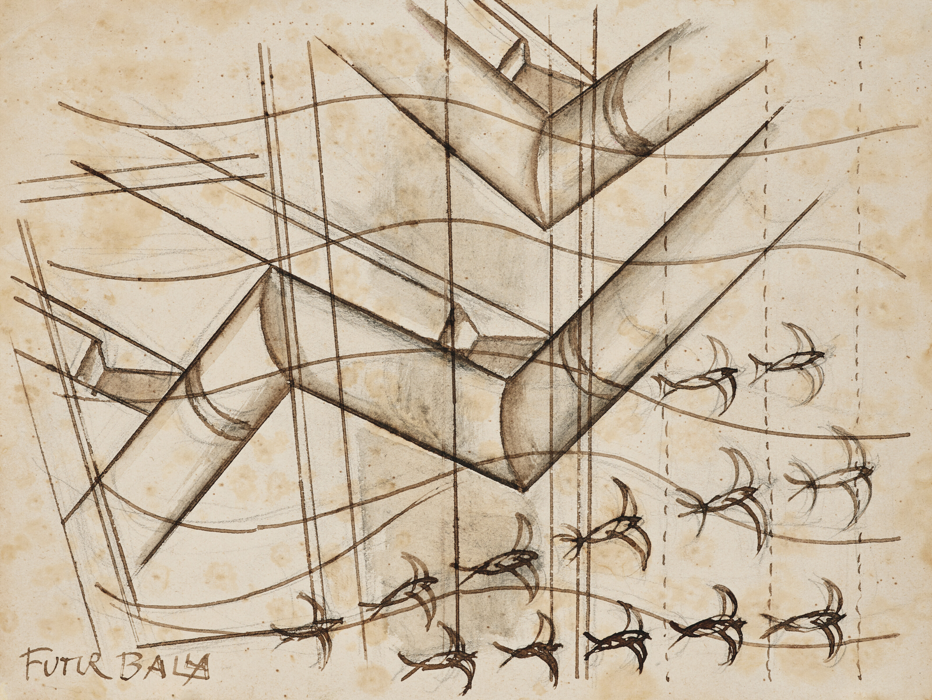 Giacomo Balla — Линия андаманти + динамическая последовательность; Воло ди рондини; студия