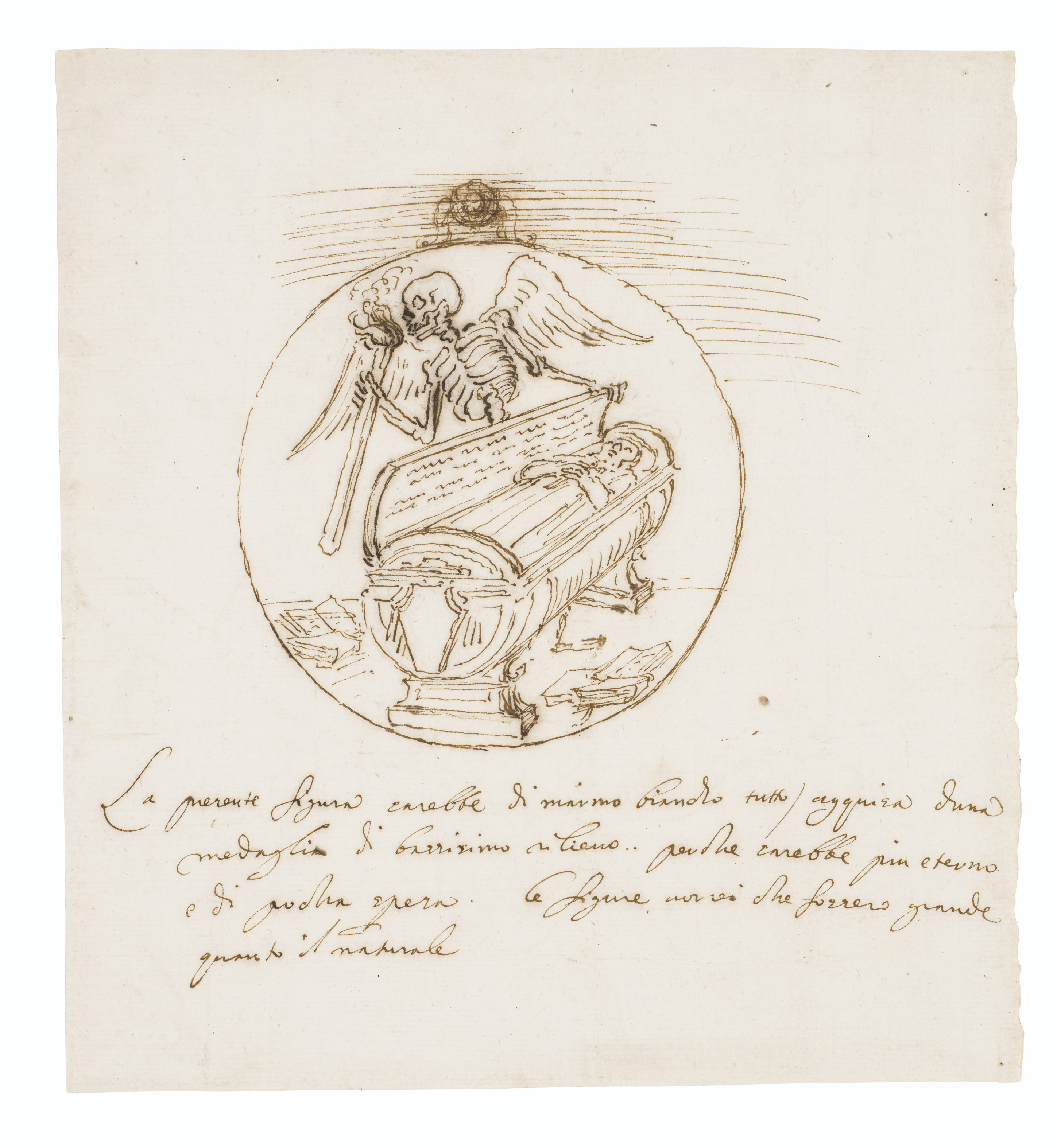 Gian Lorenzo Bernini — Дизайн погребального медальона со Смертью, стоящей у саркофага