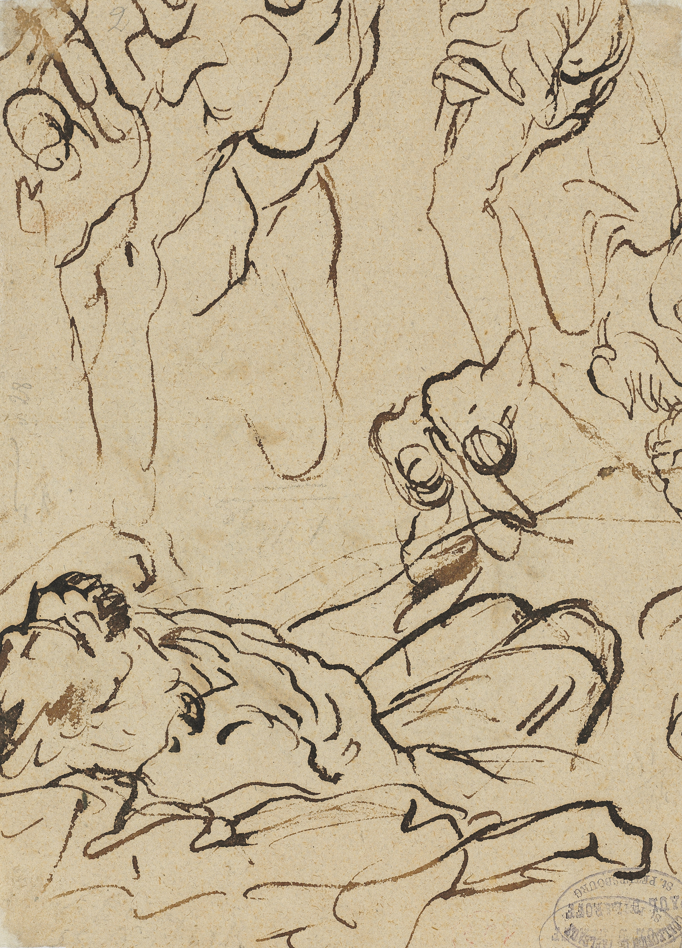 Giovanni Battista Tiepolo — Голова бородатого азиата в тюрбане (слева направо ); Этюд обнаженного мужчины, лежащего навзничь, и другие рисунки ( справа налево ), изображение 2