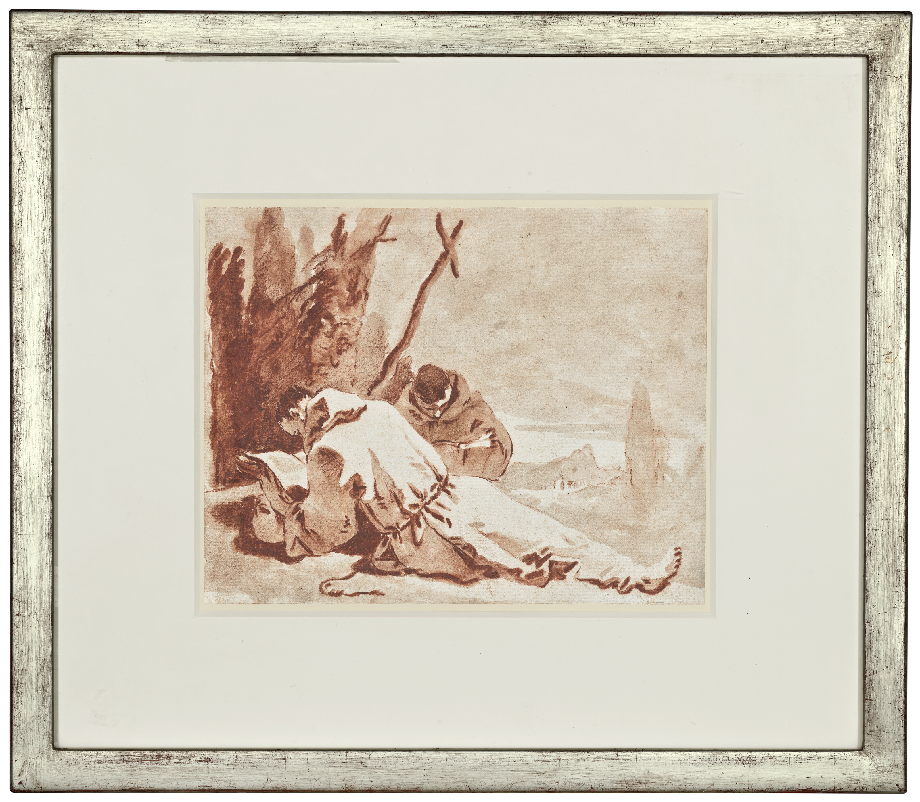 Giovanni Battista Tiepolo — Два монаха читают у креста на фоне пейзажа, изображение 2