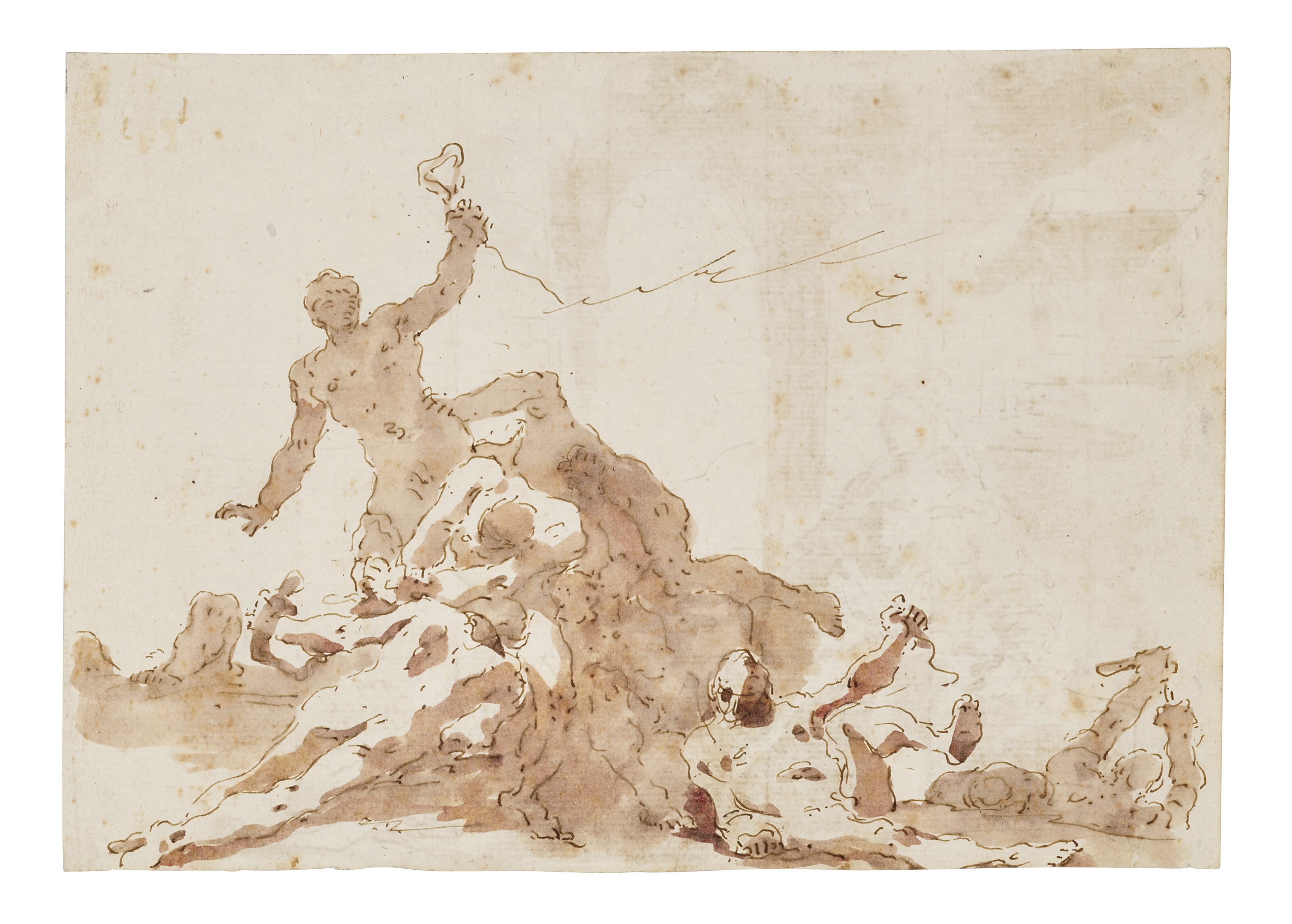 Giovanni Battista Tiepolo — Этюды к фигурам в "Моисее и бронзовом змее" (справа); "Смерть Софонисбы" (оборотная сторона); и этюды к фигурам в "Моисее и бронзовом змее" (справа); "Святом семействе" (оборотная сторона), изображение 3