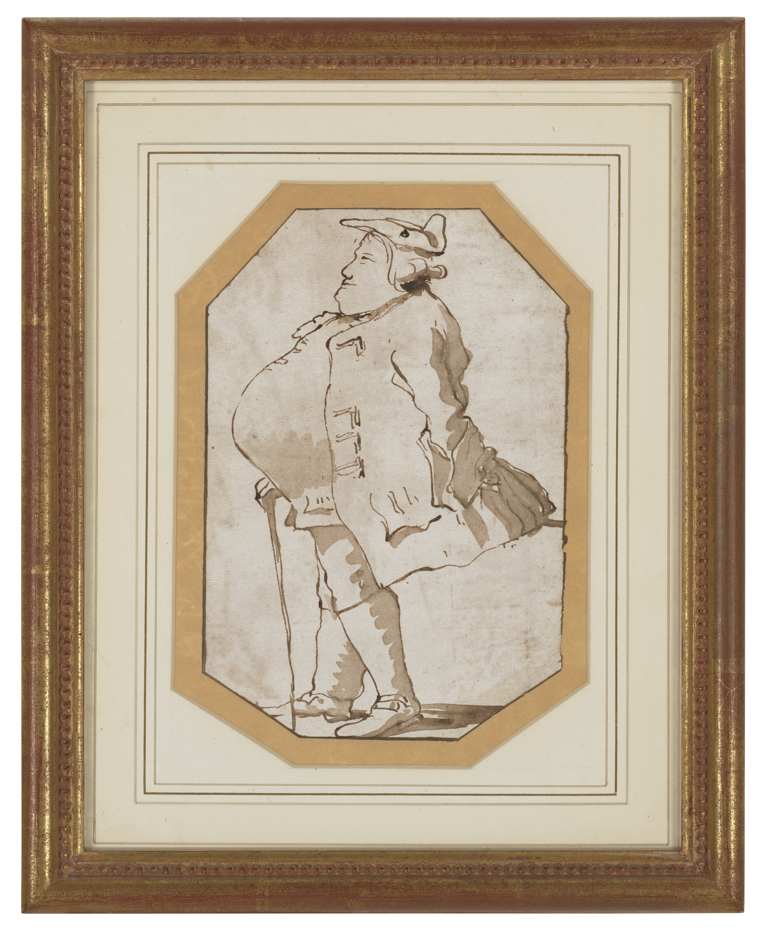 Giovanni Battista Tiepolo — Карикатура на мужчину, изображенного слева в профиль, с тростью и в треуголке, изображение 2