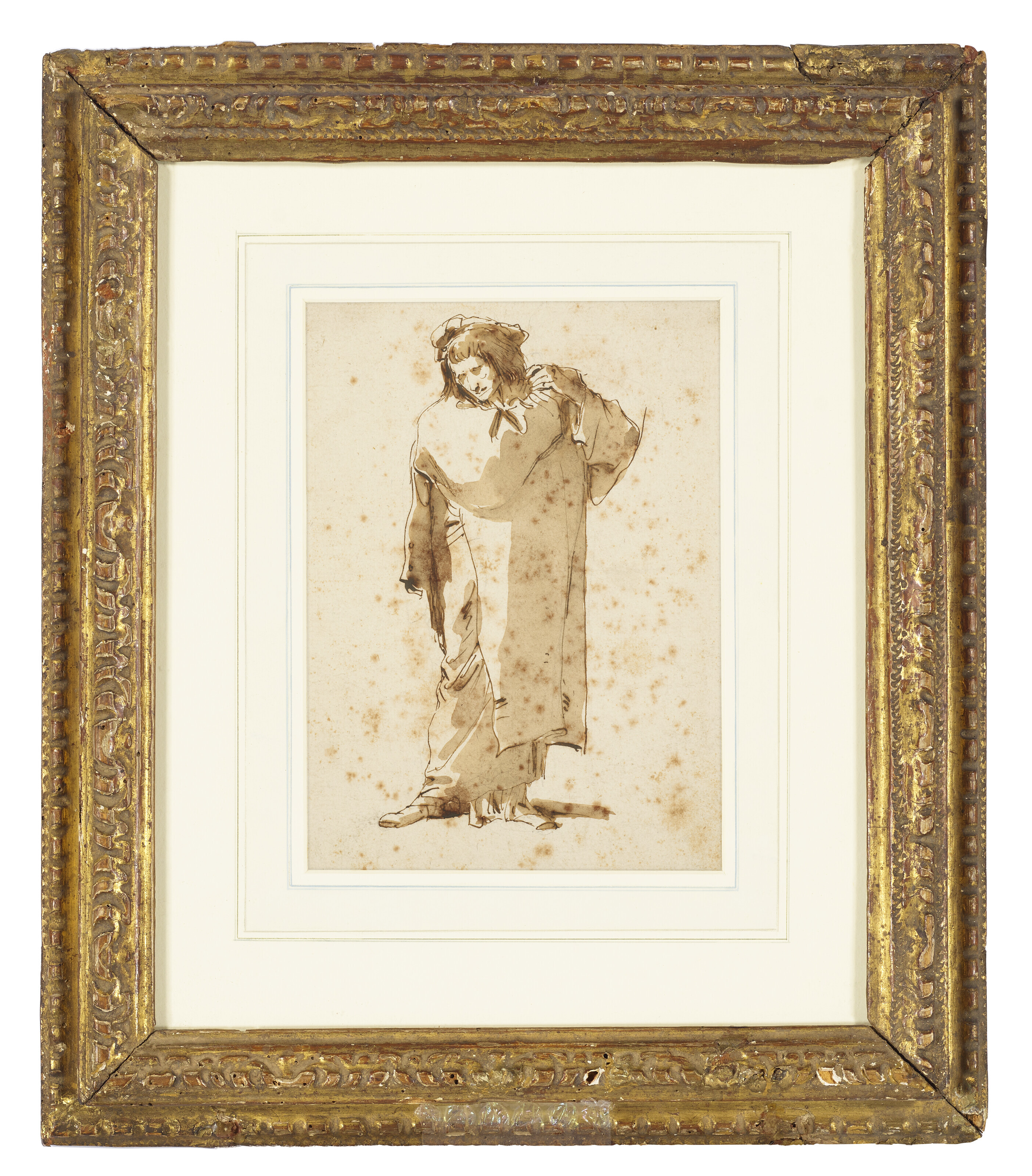 Giovanni Battista Tiepolo — Мужчина смотрит вниз, налево, прижав руки к плечам, изображение 2