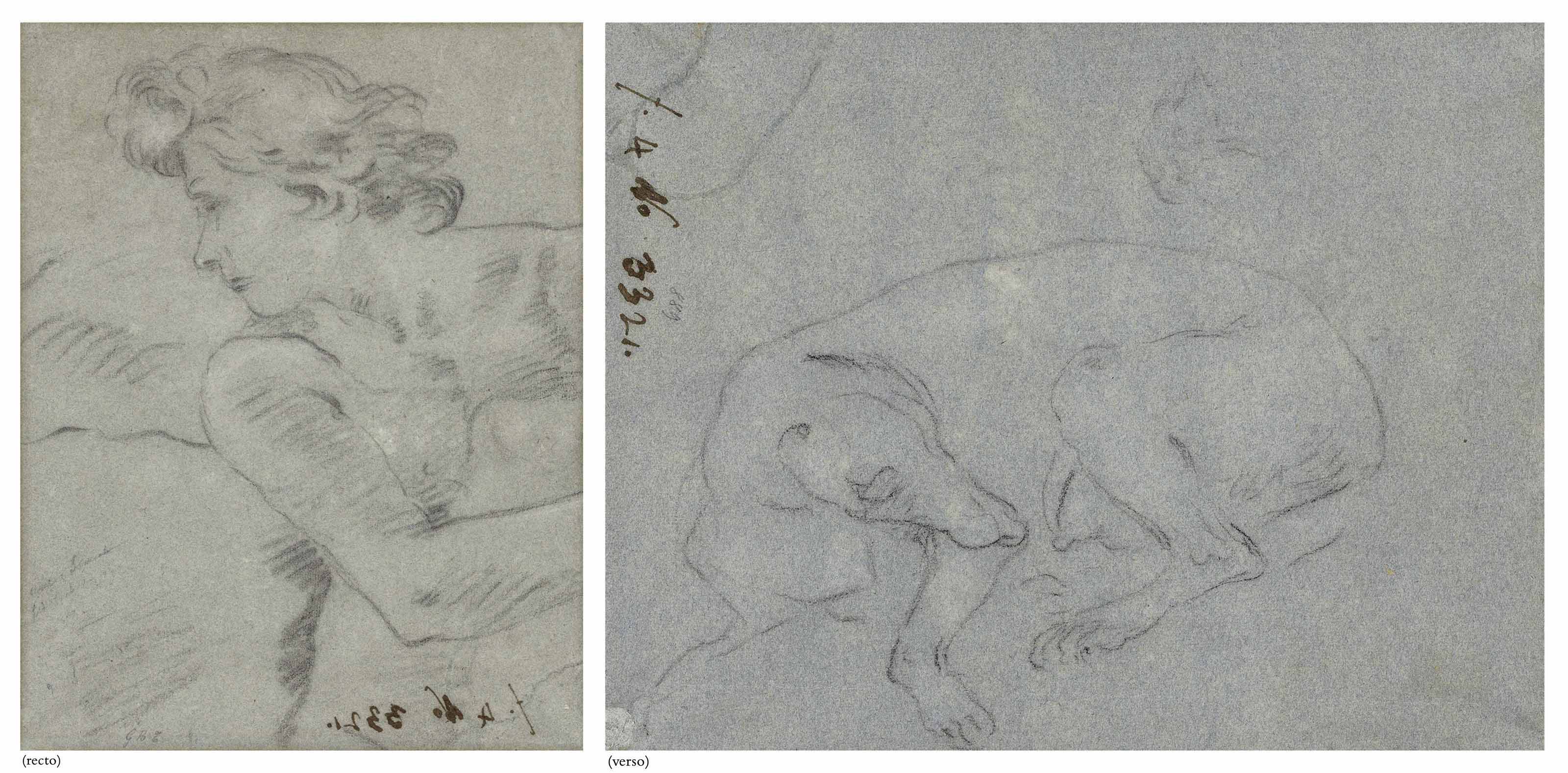 Giovanni Battista Tiepolo — Этюд ангела, держащего кувшин, длиной в три четверти (справа ); Этюд собаки ( сзади )