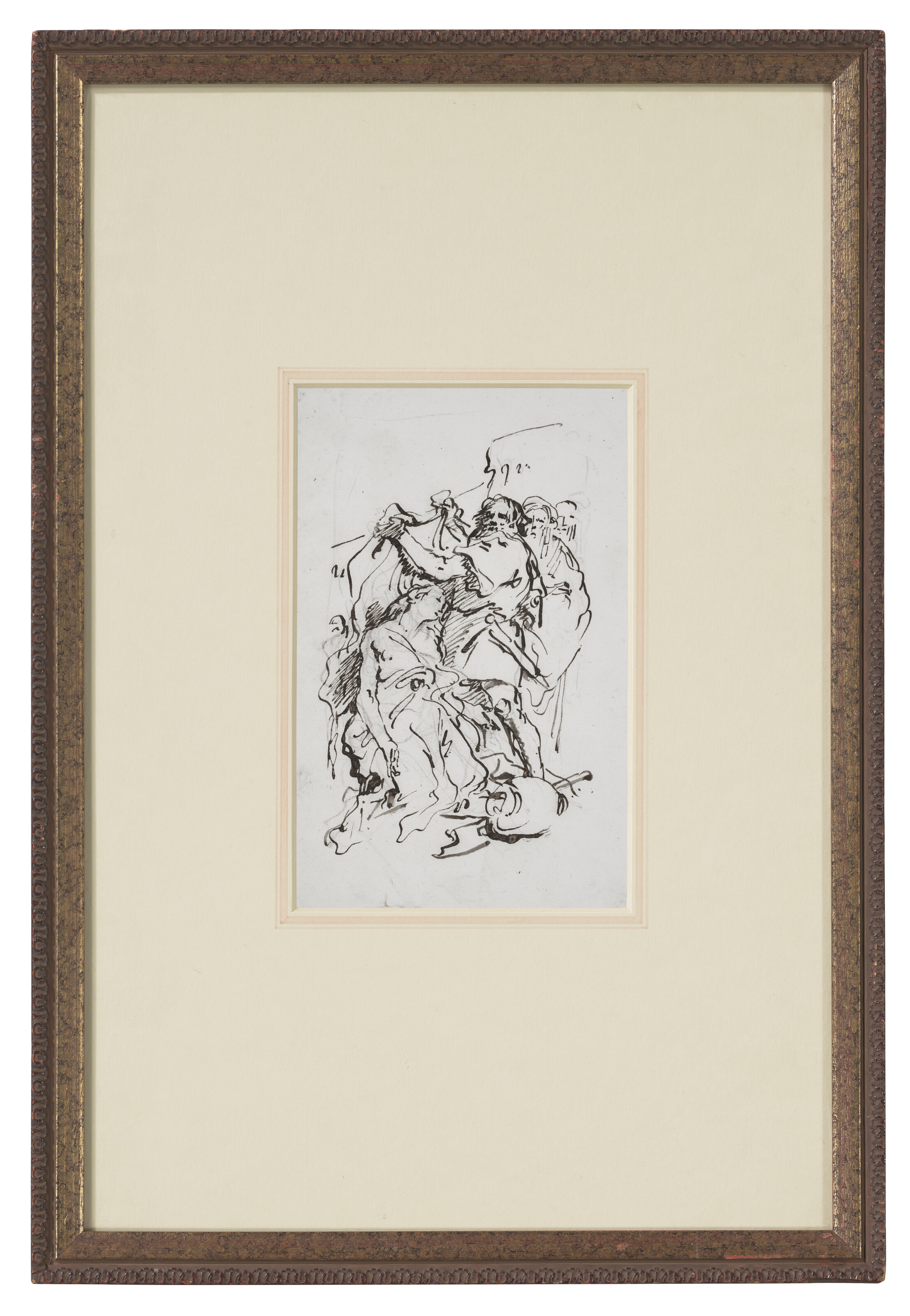 Giovanni Domenico Tiepolo — Трое мужчин и падающая в обморок женская фигура у урны (Ифигения?), изображение 2