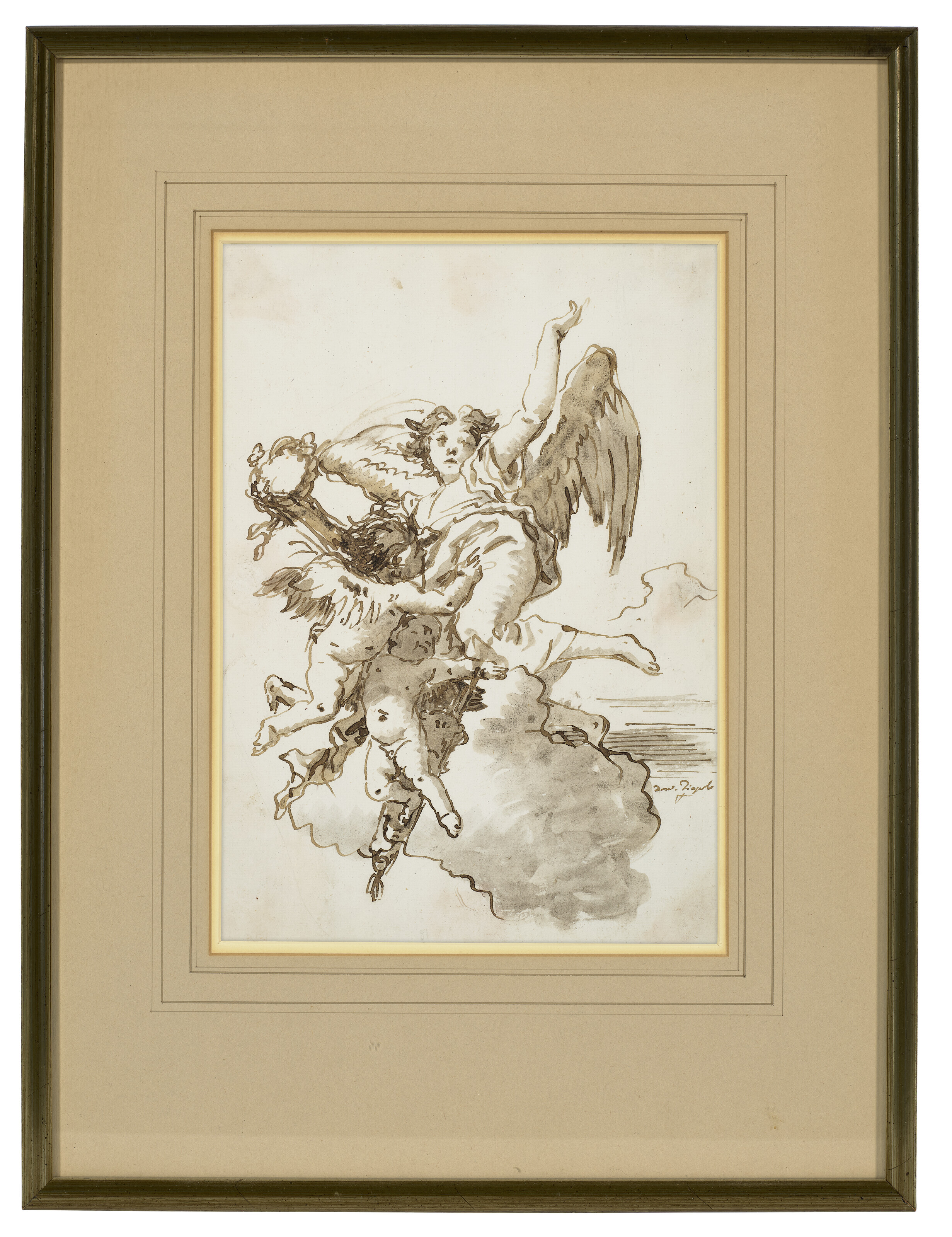 Giovanni Domenico Tiepolo — Ангел с короной победителя и путти в облаках, изображение 2