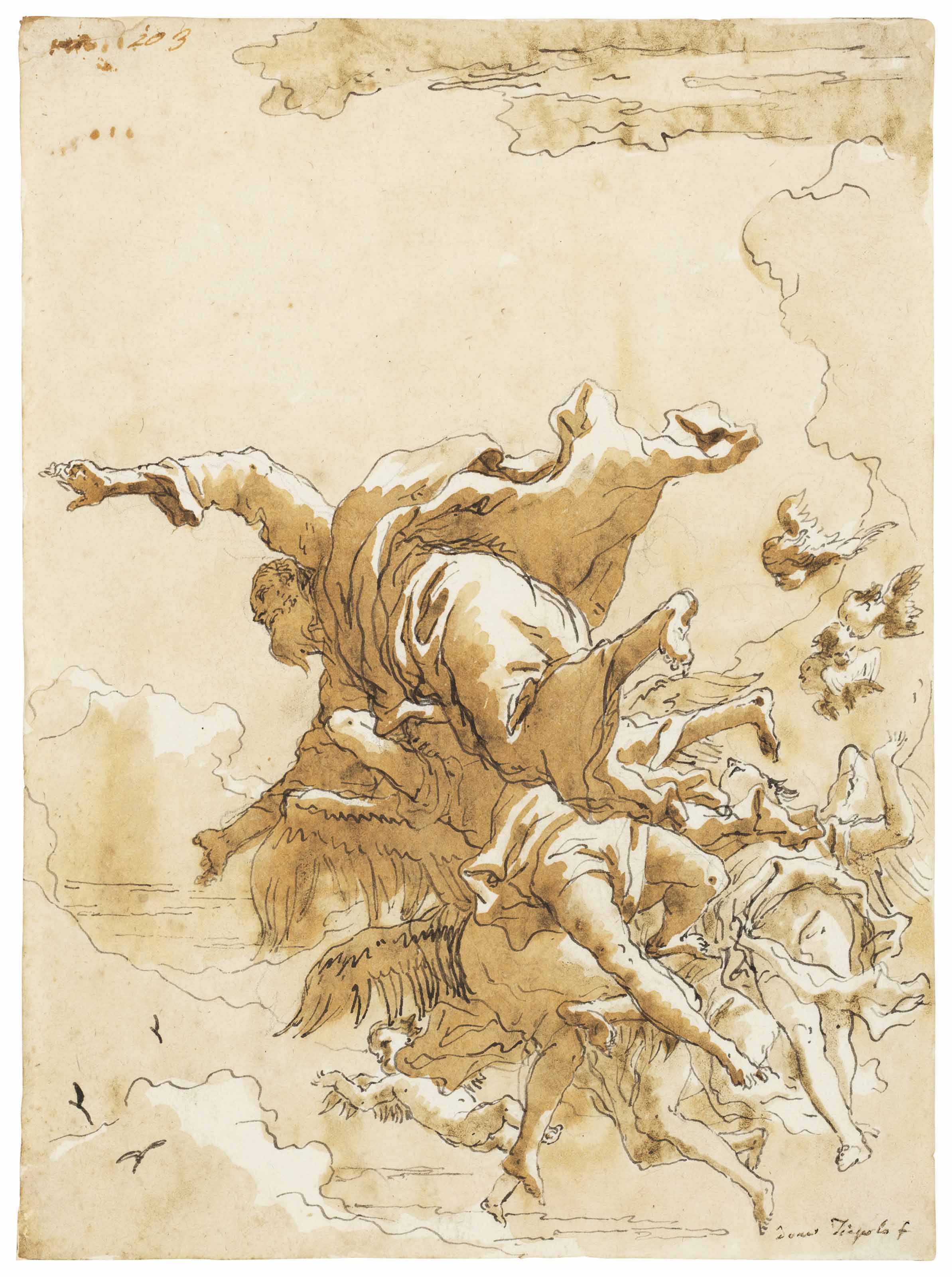 Giovanni Domenico Tiepolo — Бог-Отец в облаках, поддерживаемый ангелами