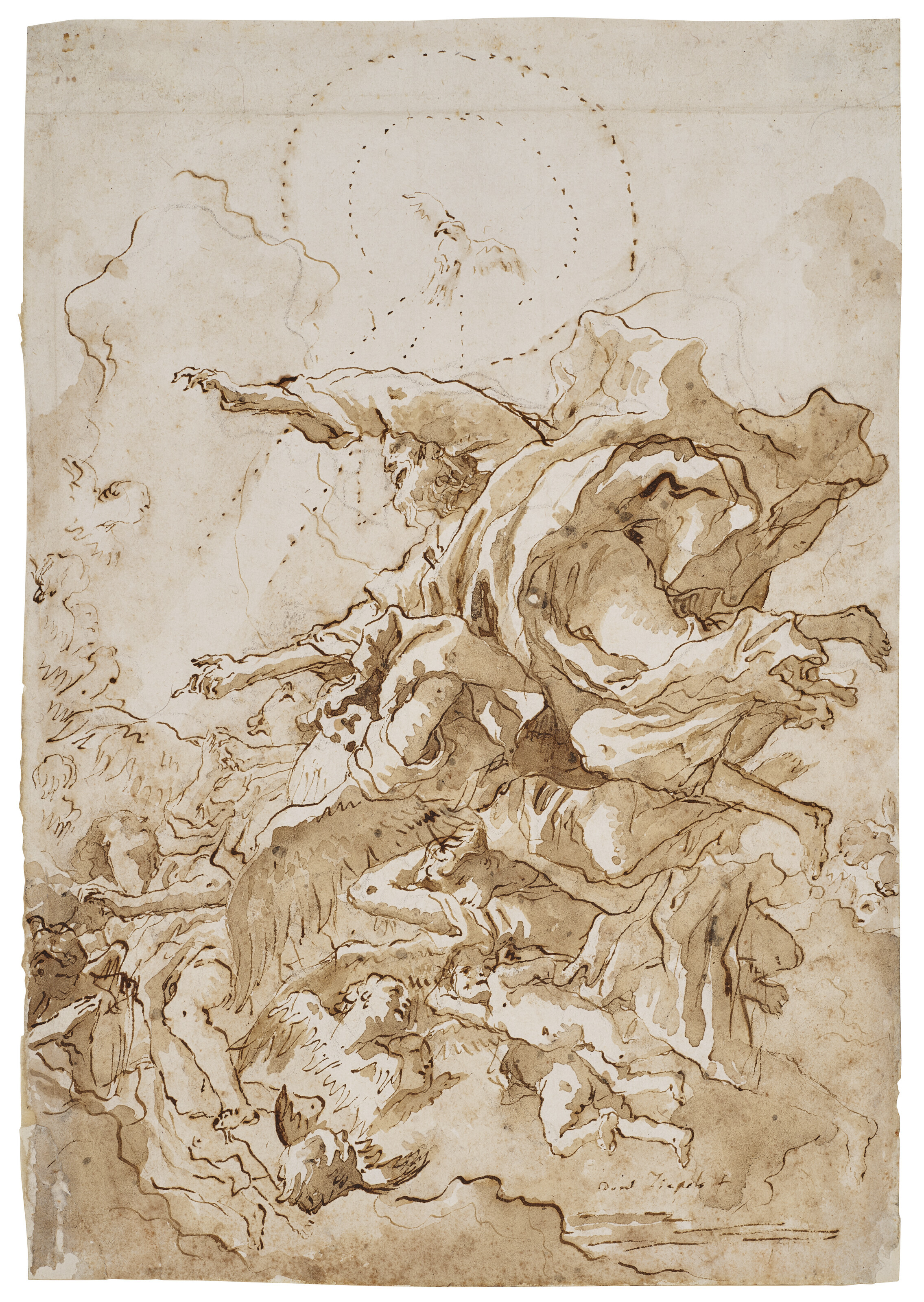 Giovanni Domenico Tiepolo — Бог-Отец, окруженный ангелами, и путти в облаках