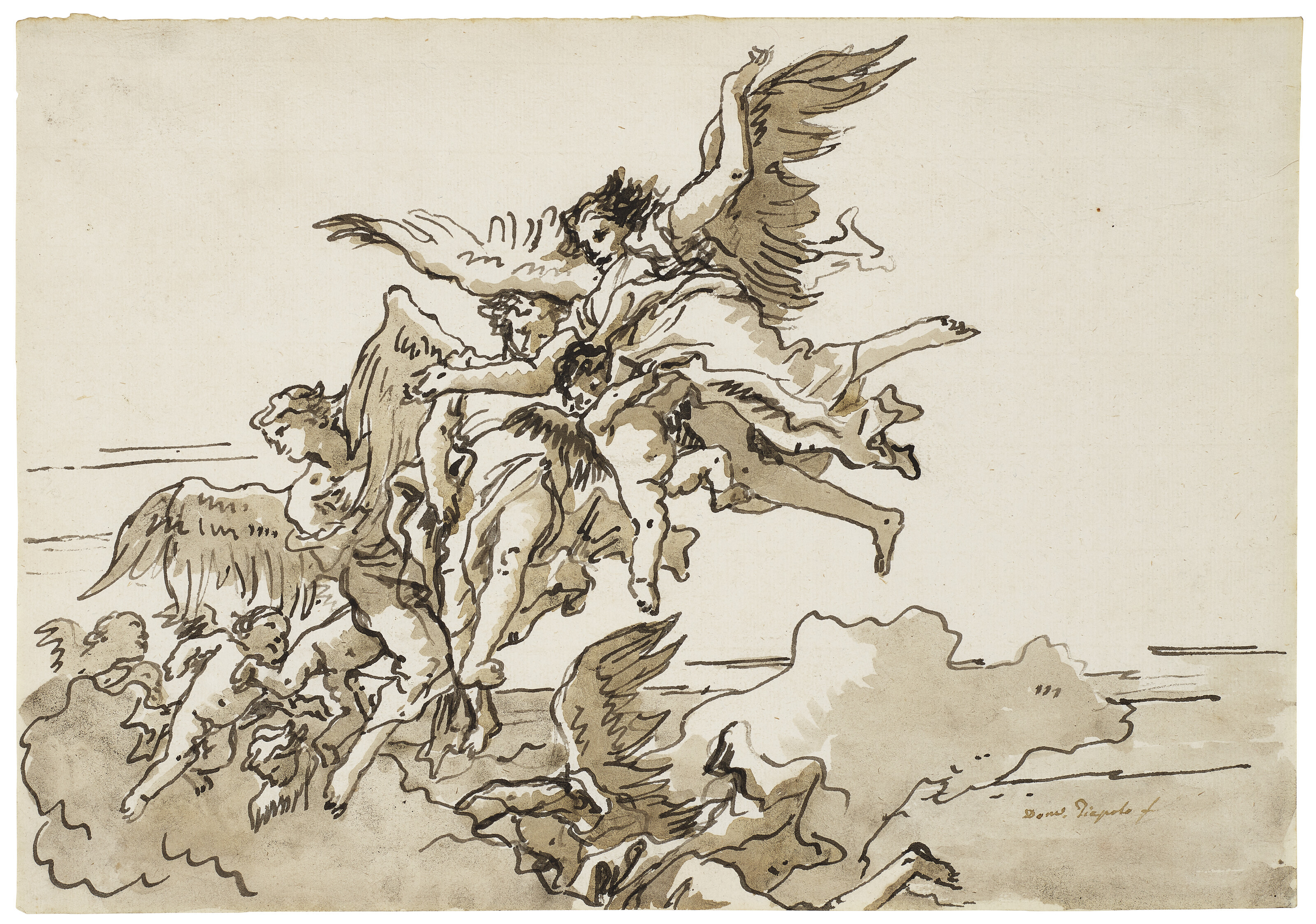Giovanni Domenico Tiepolo — Ангелы и путти в облаках
