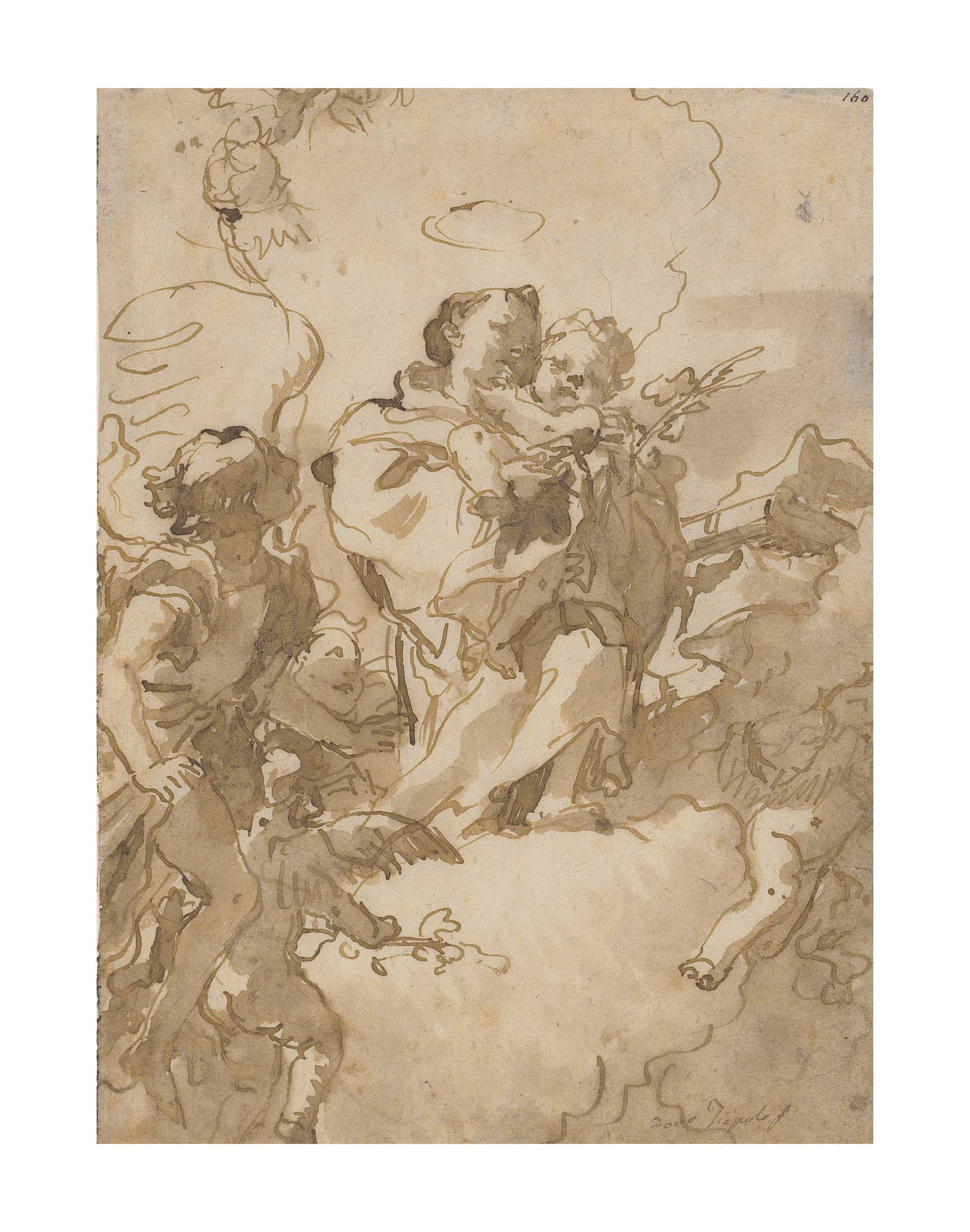 Giovanni Domenico Tiepolo — Святой Антоний Падуанский и младенец Христос в окружении Ангела и путти