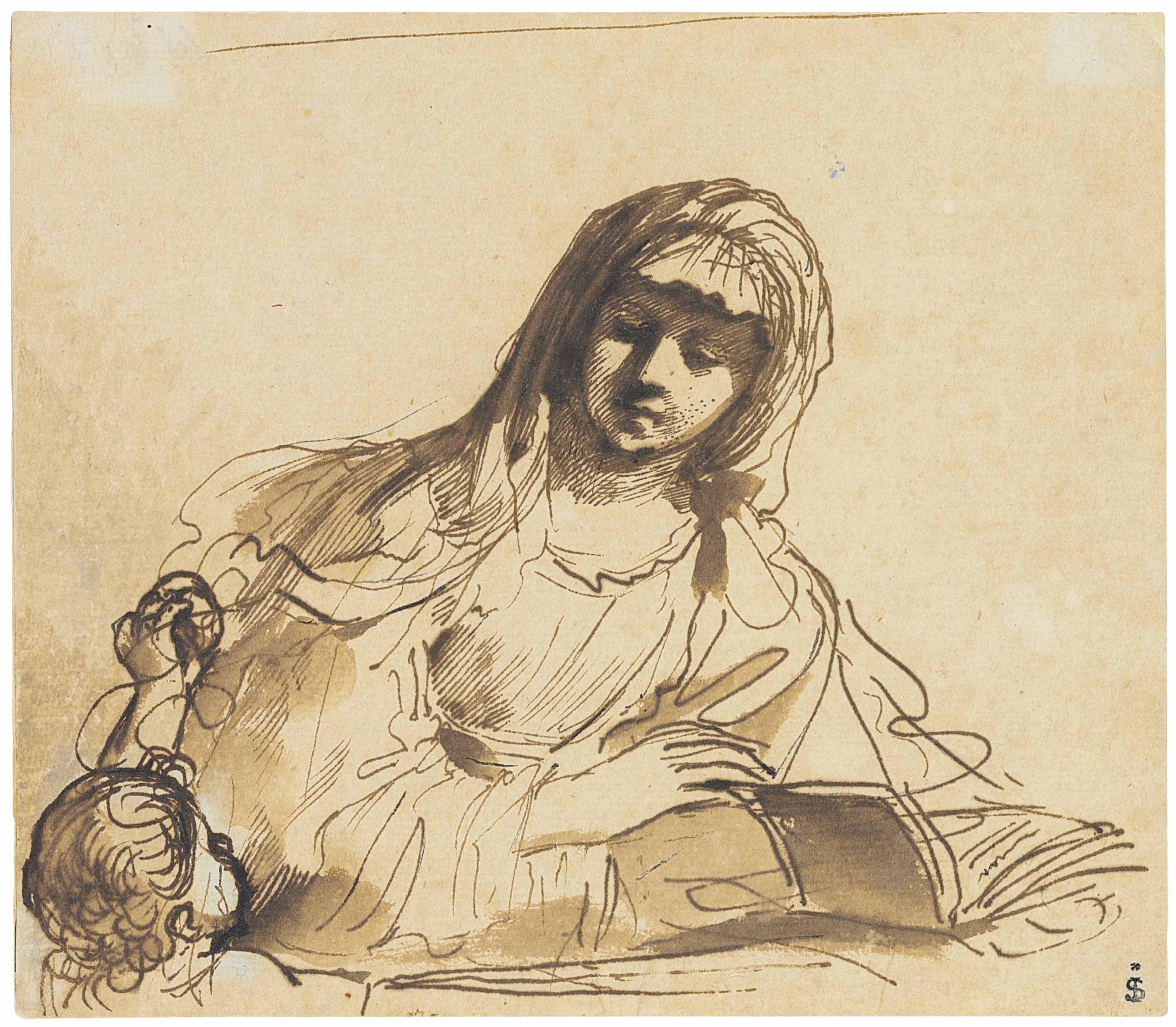 Giovanni Francesco Barbieri — Женщина читает, а ее ребенок тянется к ней