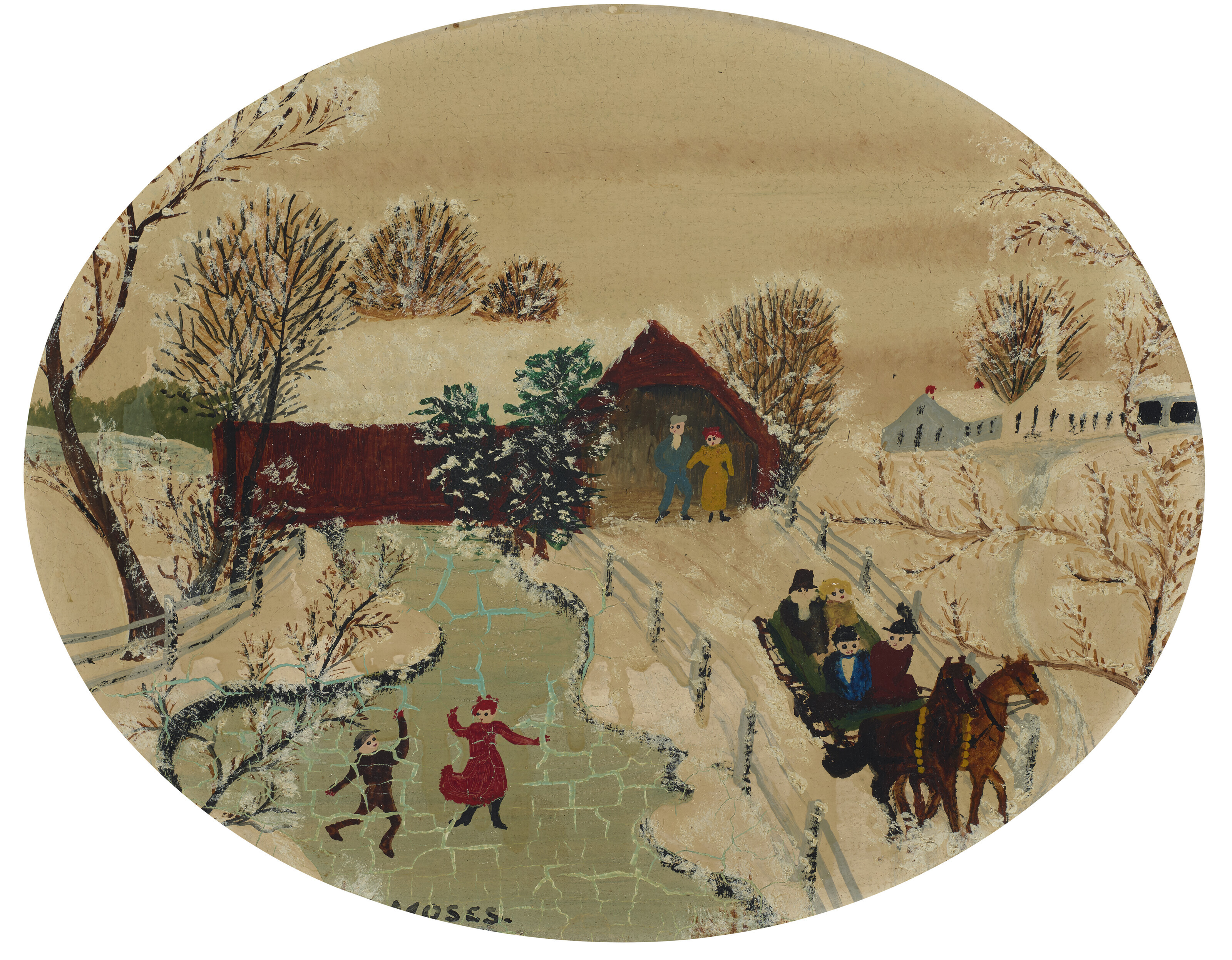 Grandma Moses — Через мост зимним днем