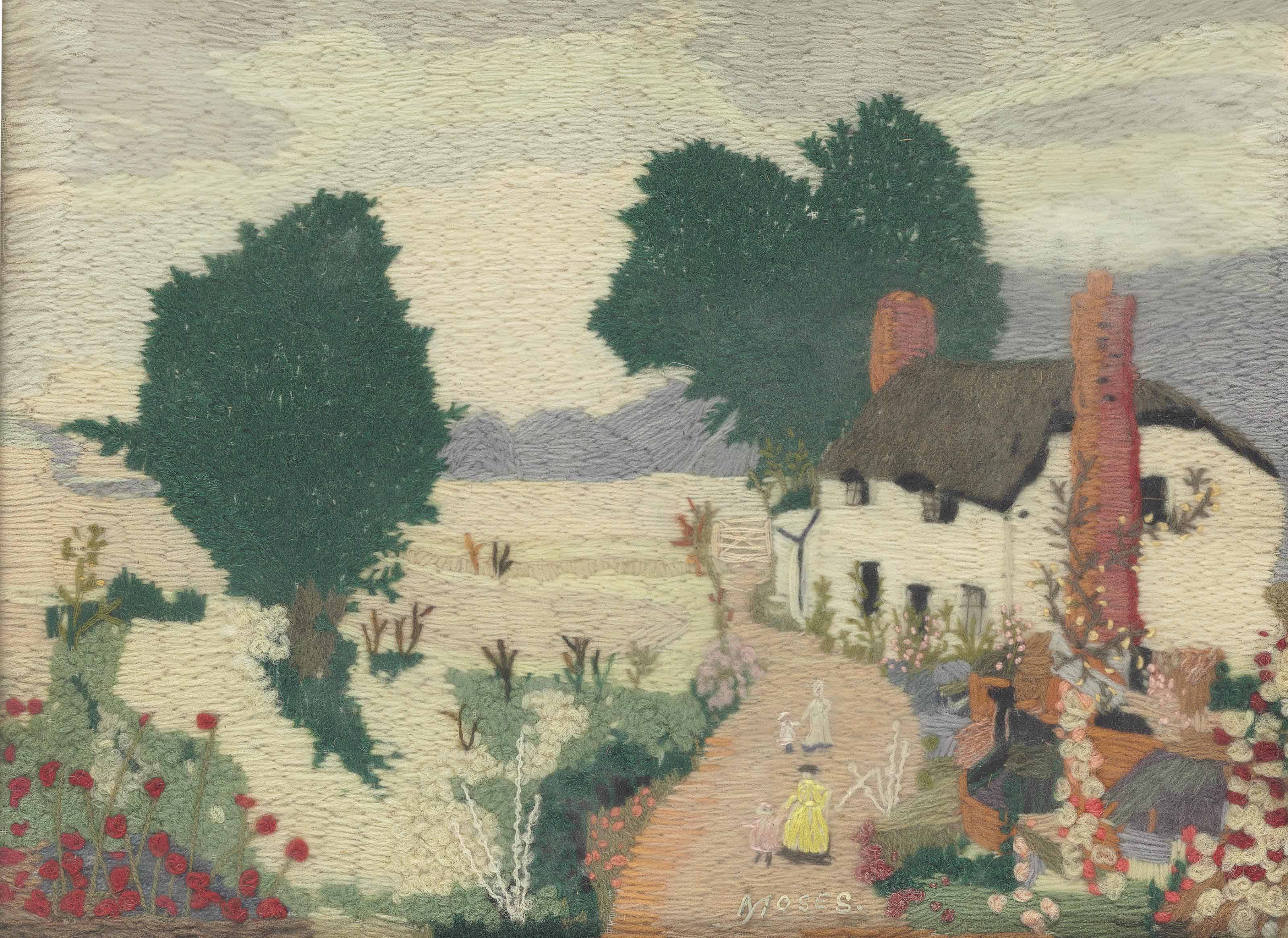 Grandma Moses — Без названия (Коттедж с двумя красными трубами)