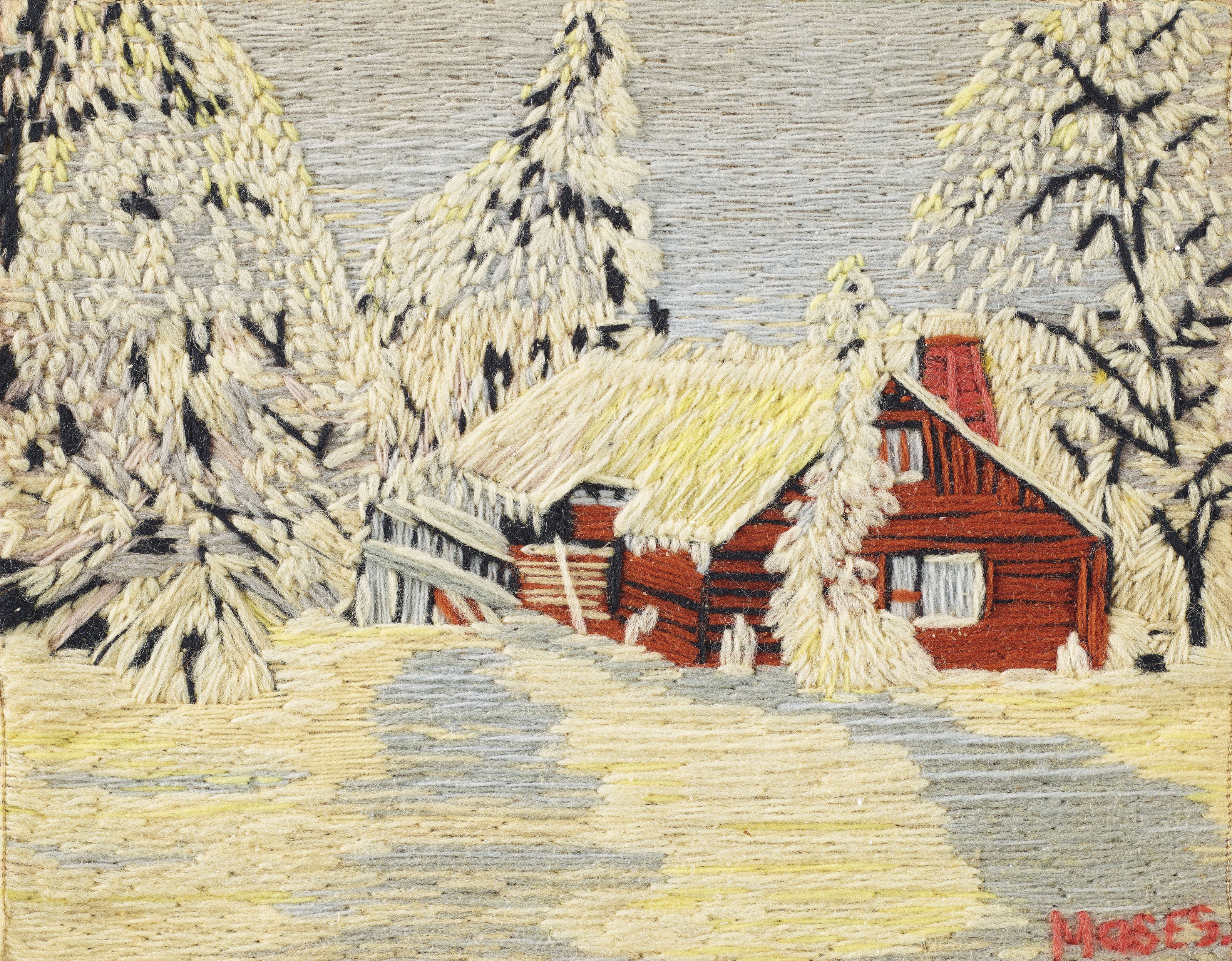 Grandma Moses — Зимняя сцена с домом