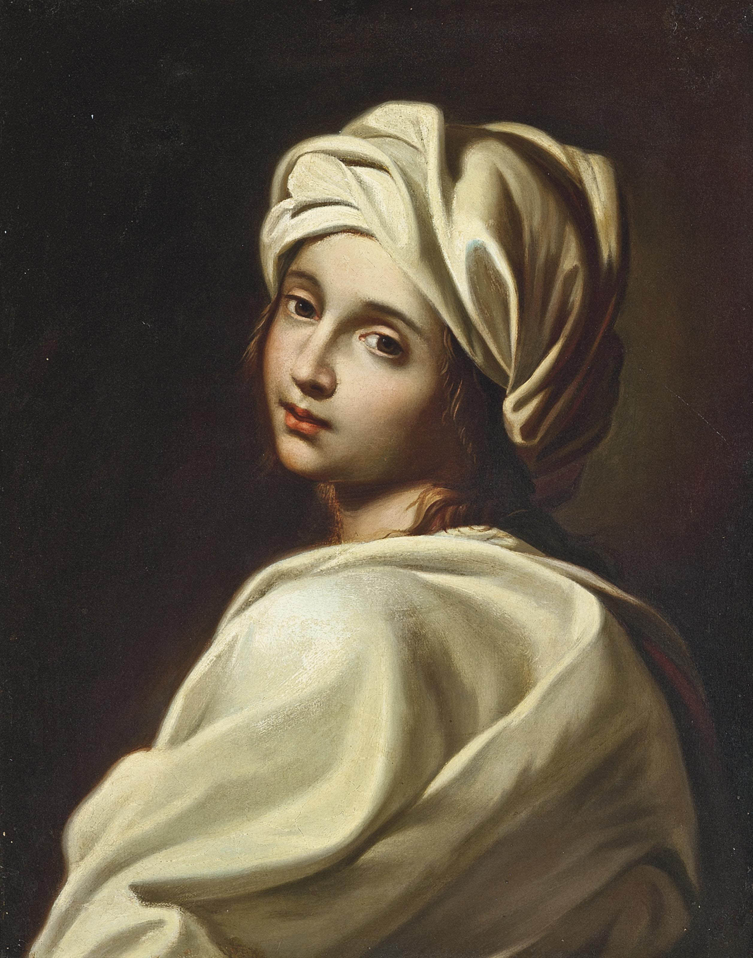 Guido Reni — Портрет девушки, предположительно Беатрис Ченчи, во весь рост, в белом головном уборе