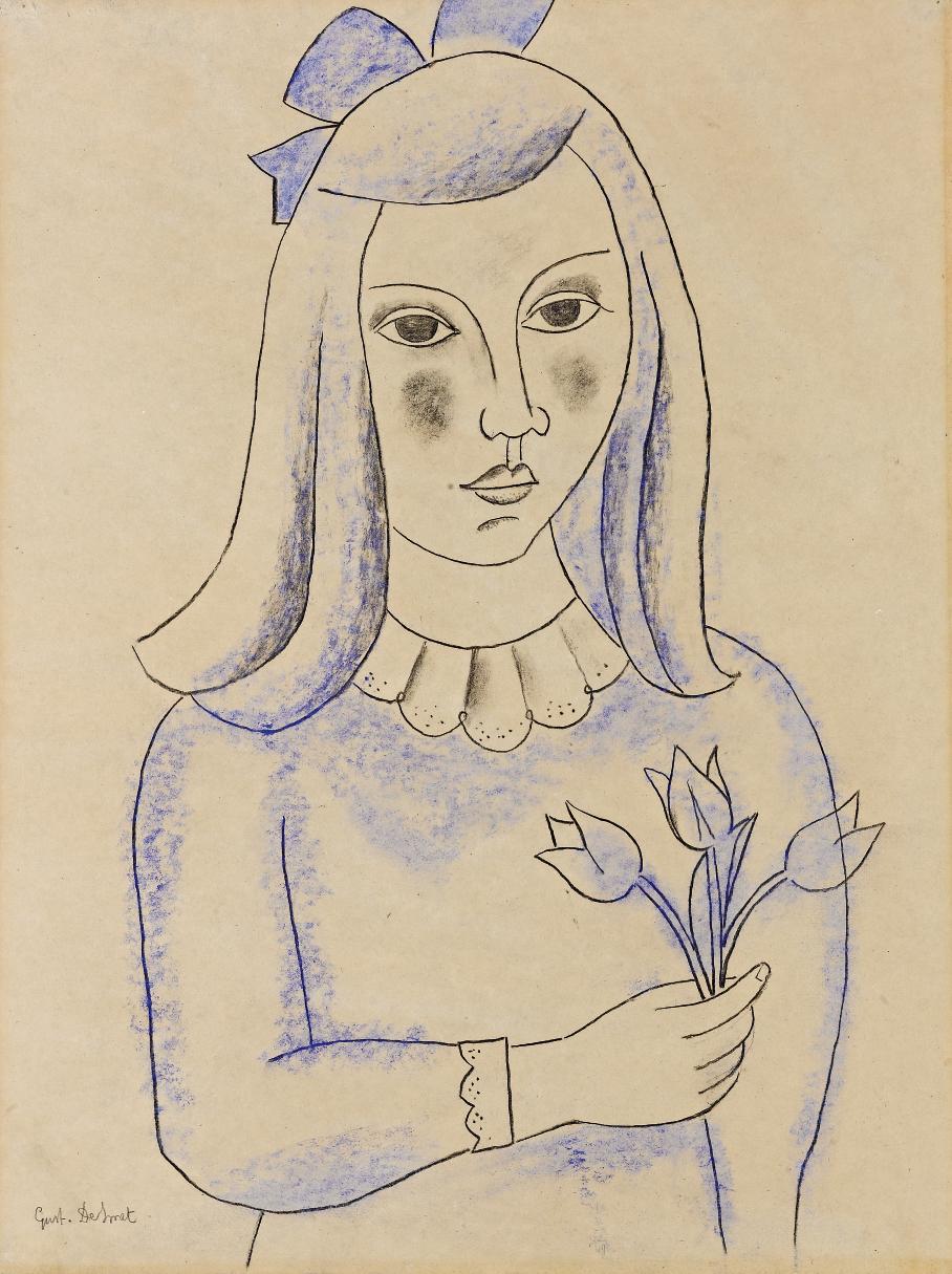 Gustave de Smet — Филетка из тюльпанов: Девушка с тюльпанами