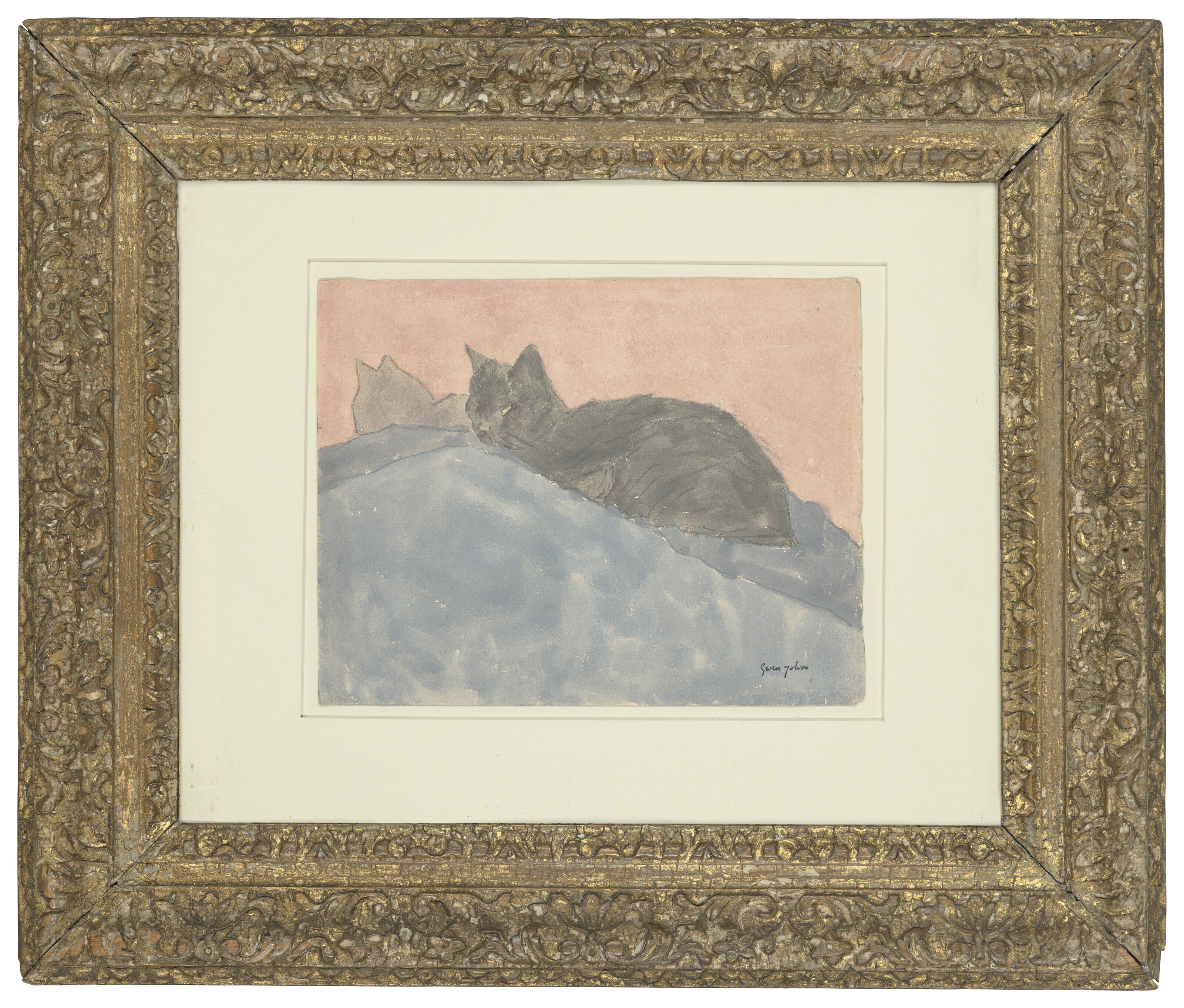 Gwen John — Черная кошка на голубом и розовом фоне, изображение 2