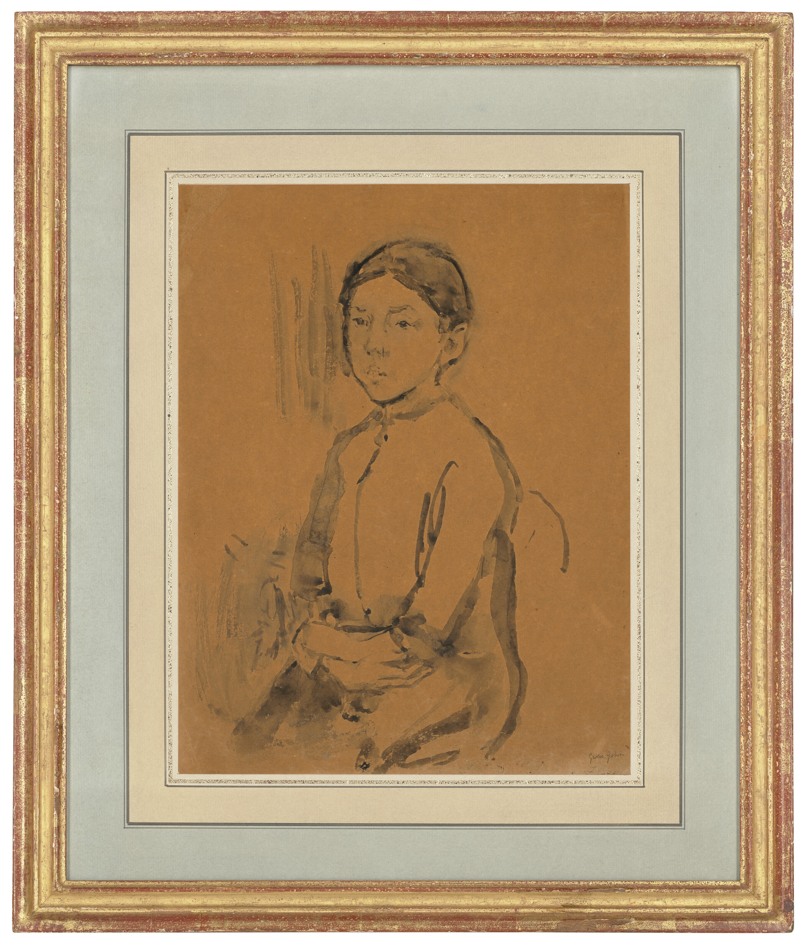 Gwen John — Сидящая девушка со скрещенными на груди руками, изображение 2