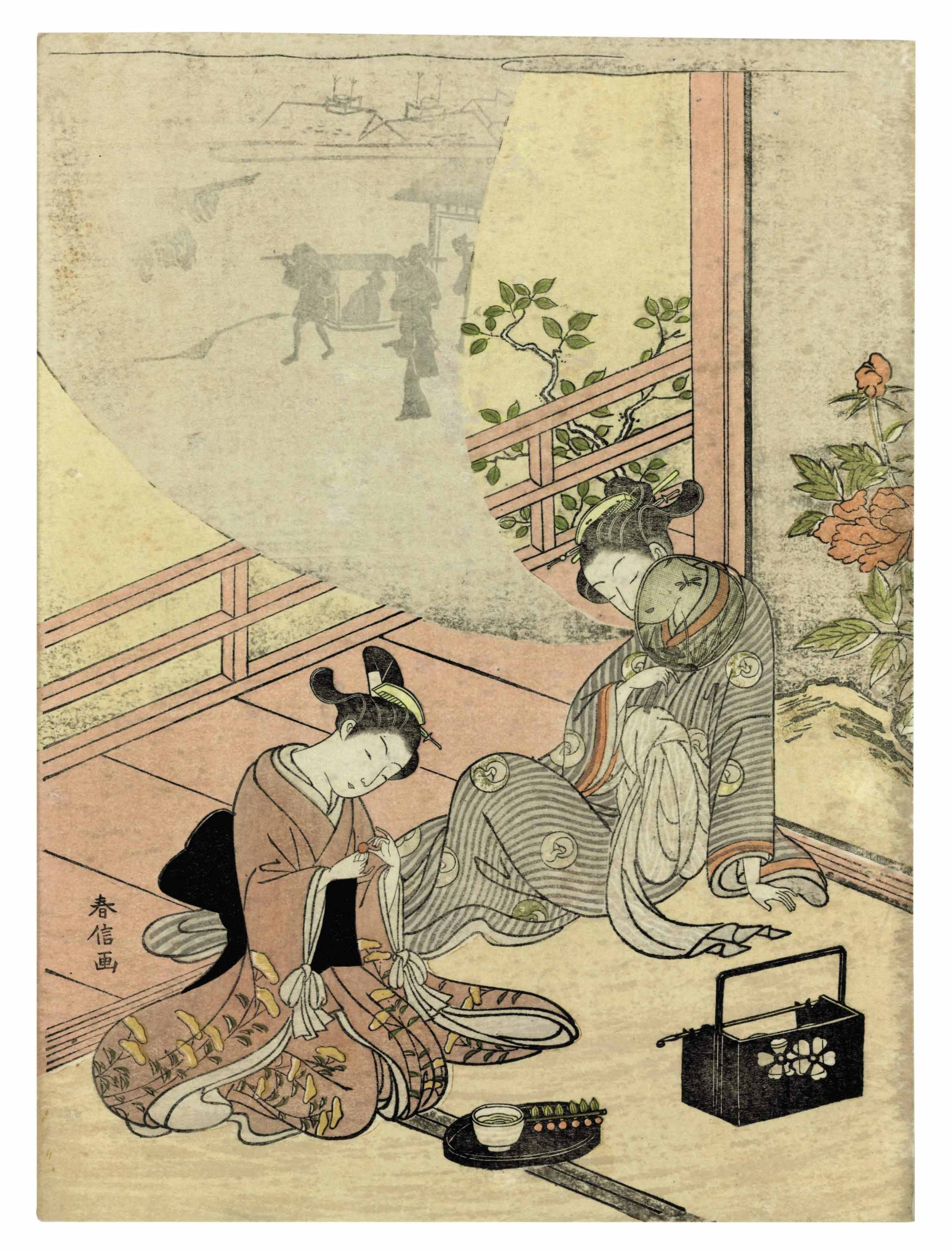 Harunobu Suzuki — "Рисшу" ("Начало осени"), из серии "Фузоку сики касэн" (Серия популярных версий бессмертных поэтов в "Четырех временах года"), 1768