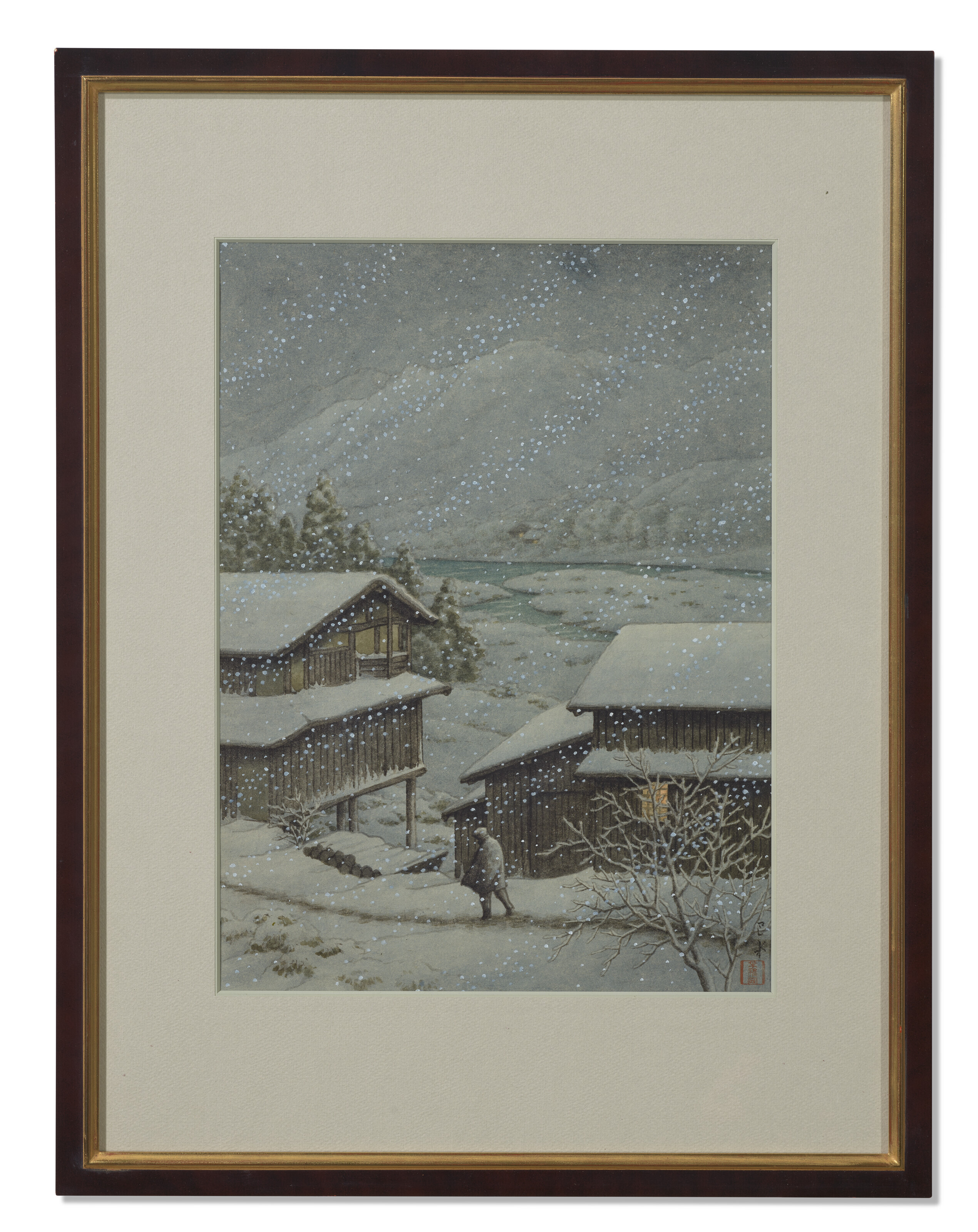 Hasui Kawase — Кисодзи-но-юки, генсен (Снег на дороге Кисо, горячий источник), изображение 2