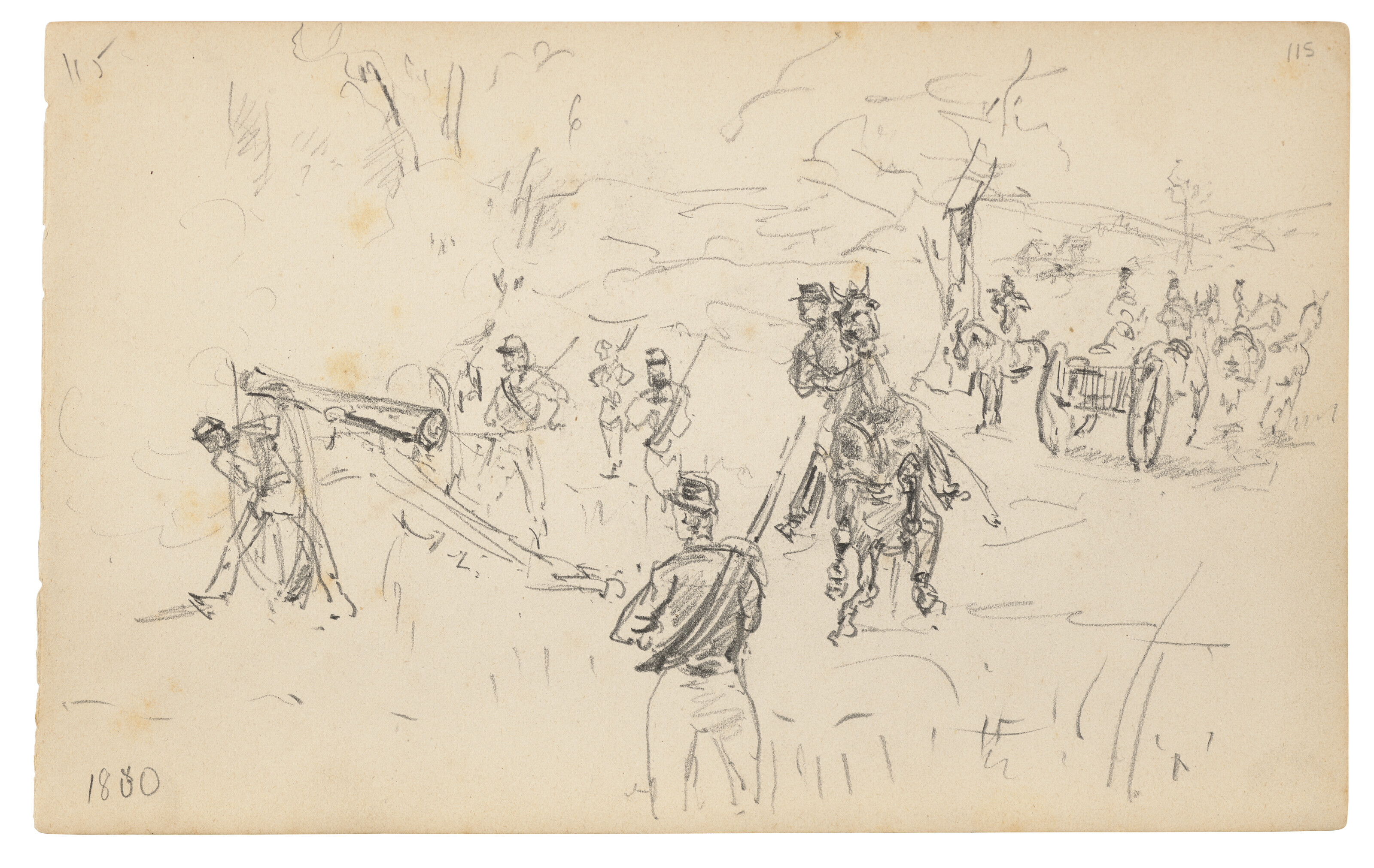 Henri de Toulouse-Lautrec — Военный маневр ( спереди ); Кавалеры и разнообразные этюды ( сзади ), изображение 2