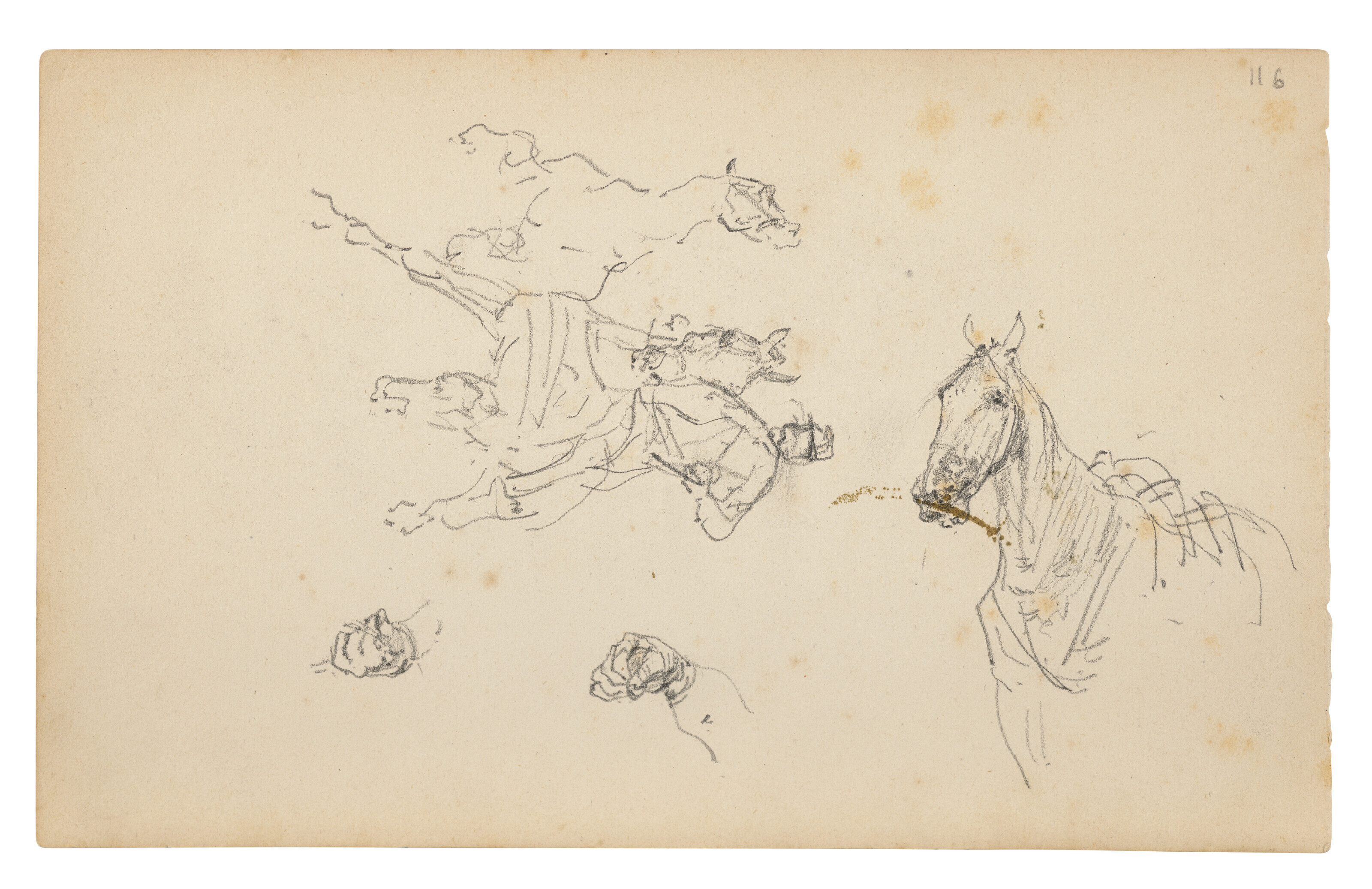 Henri de Toulouse-Lautrec — Военный маневр ( спереди ); Кавалеры и разнообразные этюды ( сзади ), изображение 3