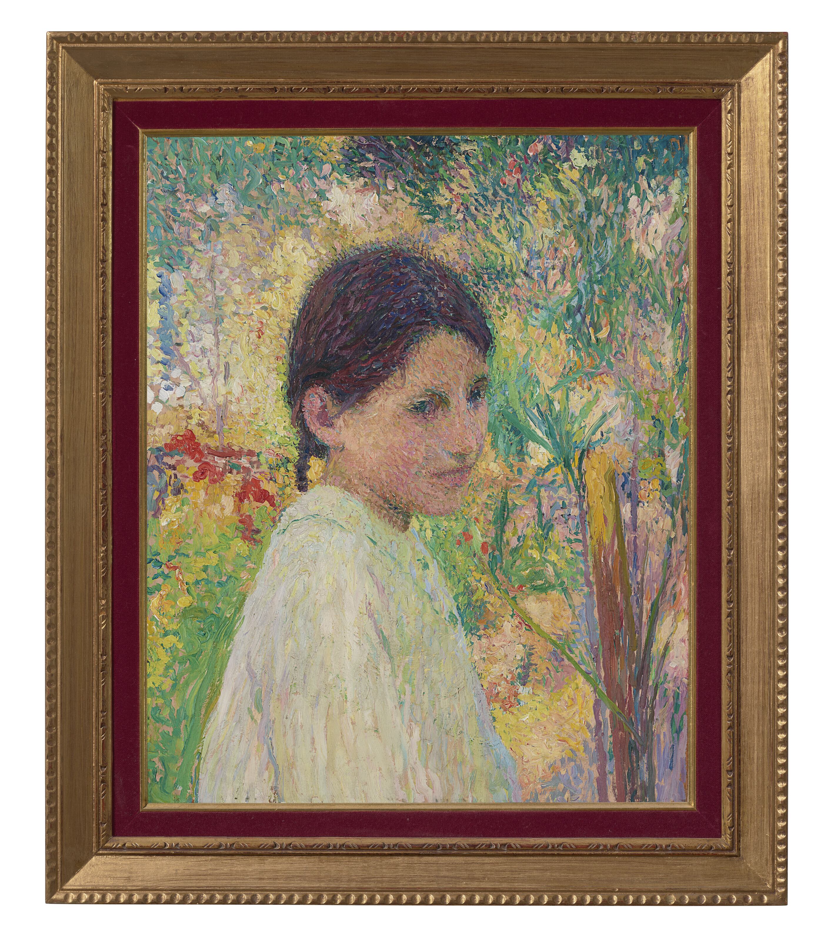 Henri Martin — Бюст молодой девушки из трех кварталов в саду, изображение 2