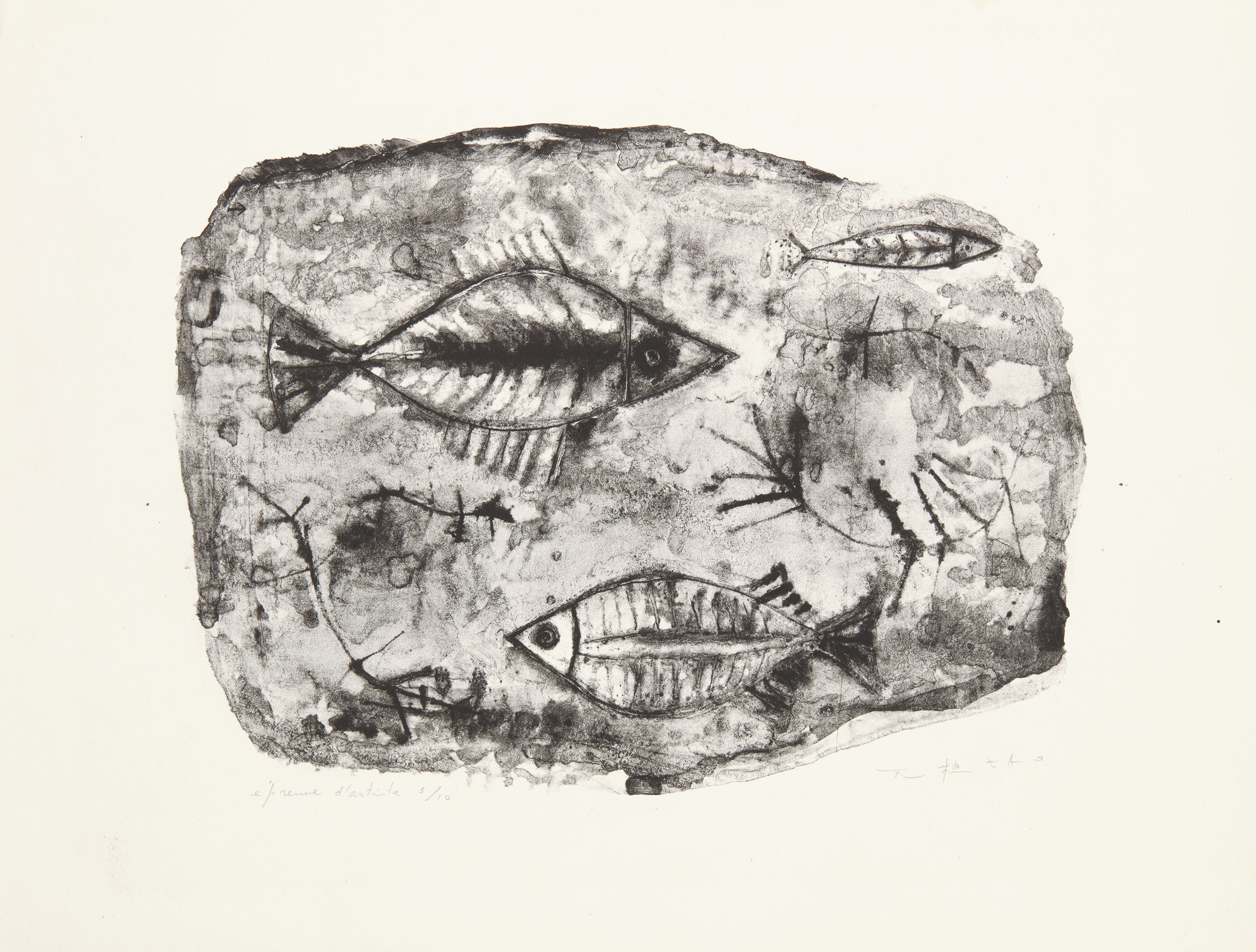 Henri Michaux — Оригинальная акварель на бумаге и две черно-белые литографии, сопровождающие серию лекций Анри Мишо о литографиях ЗАО "Ву-Ки"., изображение 2