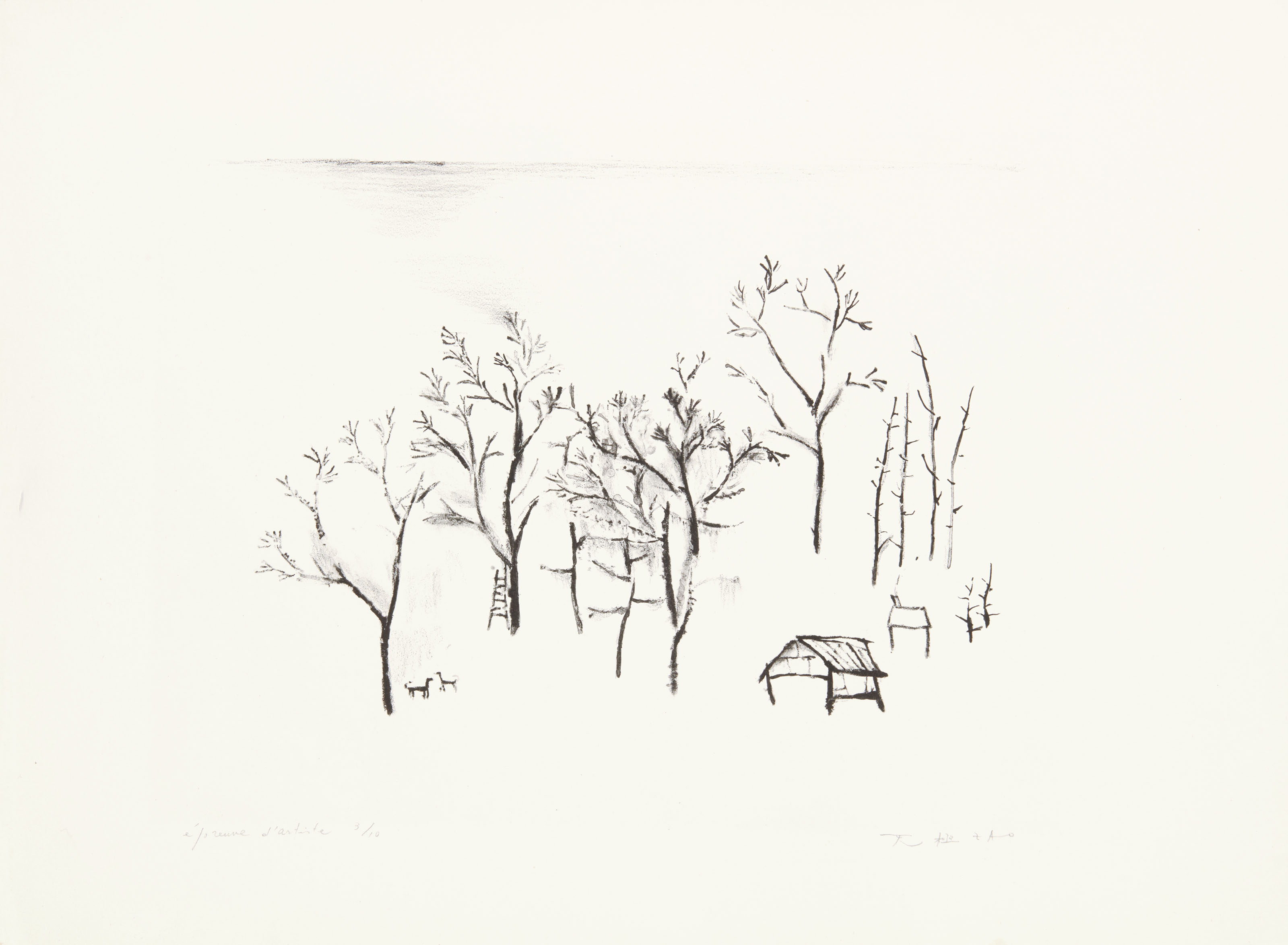 Henri Michaux — Оригинальная акварель на бумаге и две черно-белые литографии, сопровождающие серию лекций Анри Мишо о литографиях ЗАО "Ву-Ки"., изображение 3