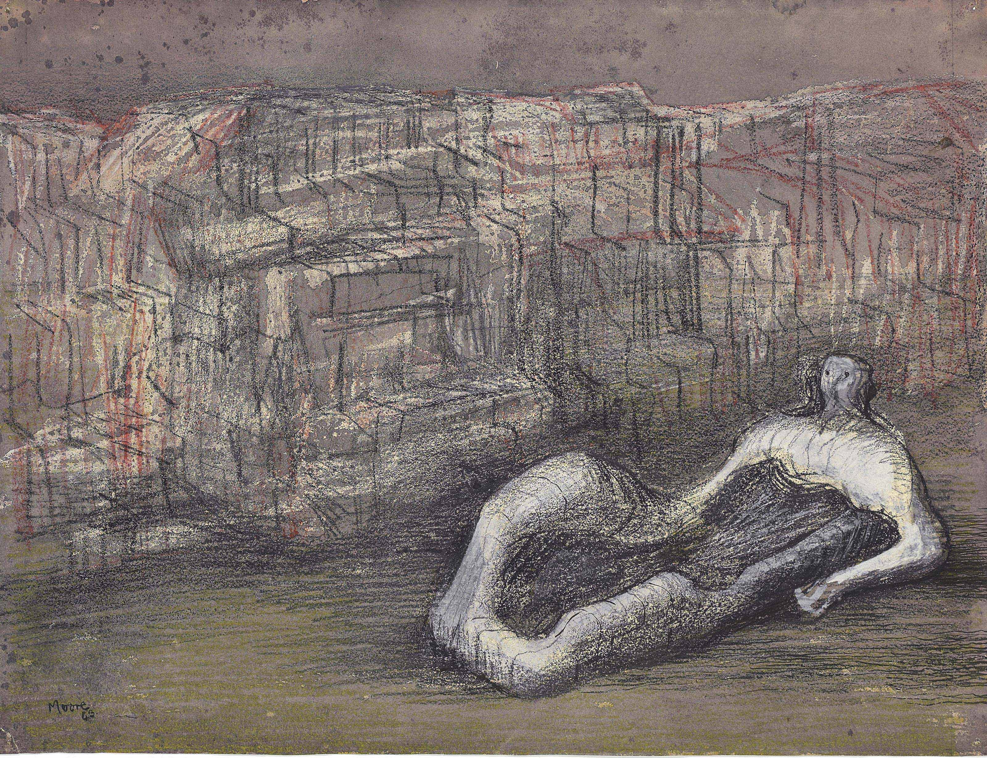 Henry Moore — Лежащая фигура на фоне утеса