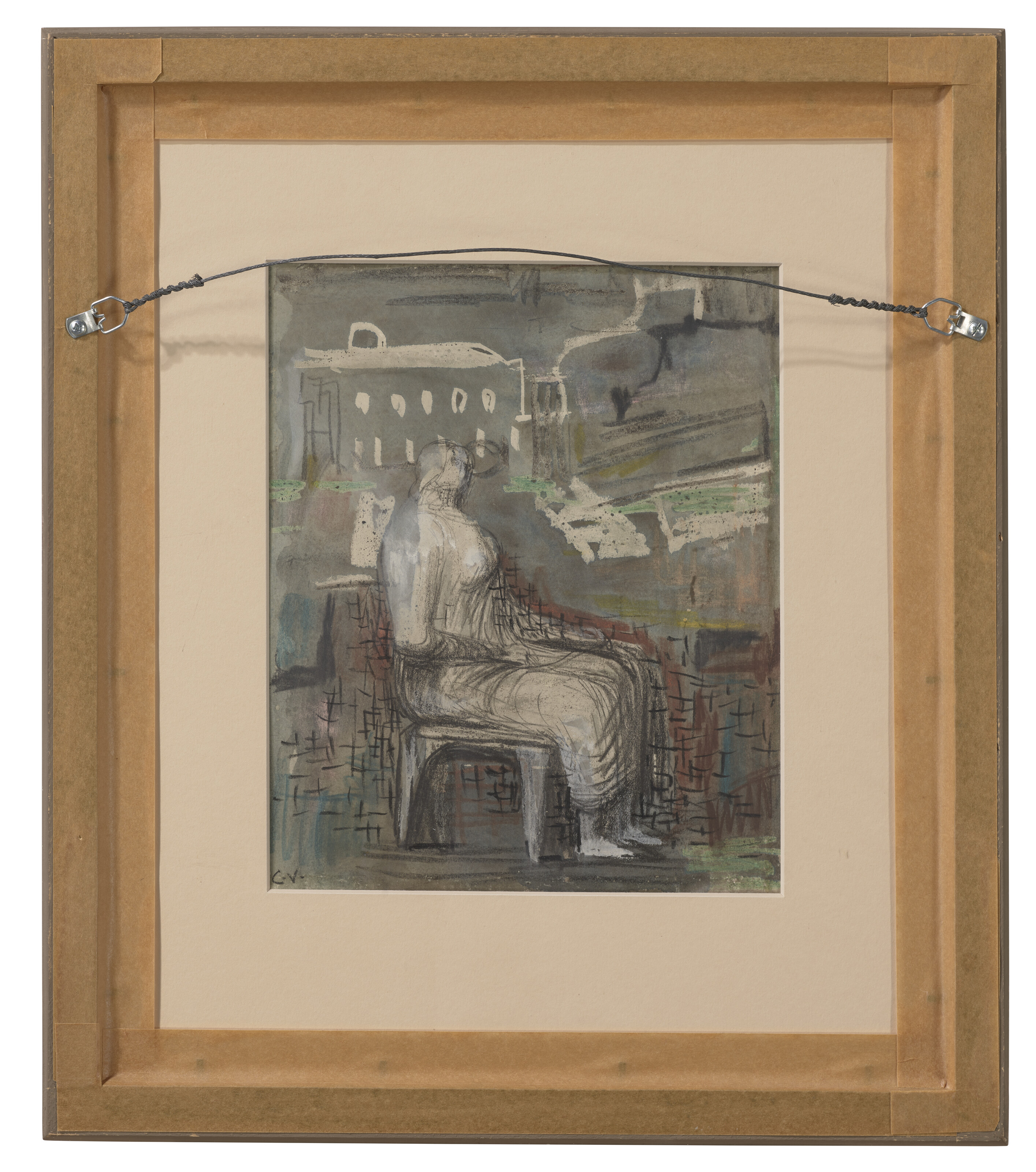Henry Moore — Сидящая фигура в городском пейзаже (справа) ; Стоящие фигуры, фигуры из листьев (оборотная сторона), изображение 4