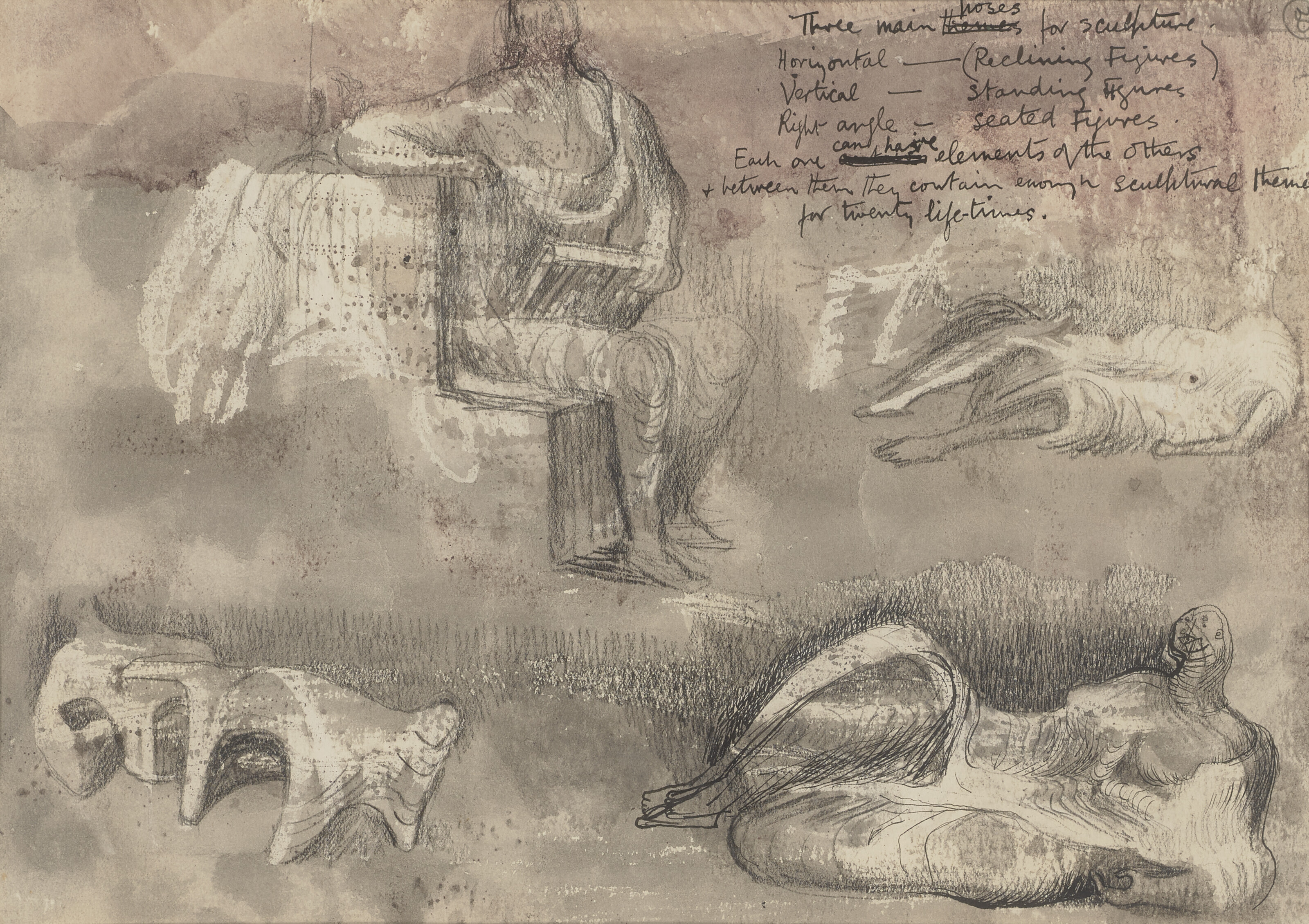 Henry Moore — Лежащие фигуры: Идеи для скульптур ( recto ); Лежащие фигуры и сидящая фигура ( verso ), изображение 2