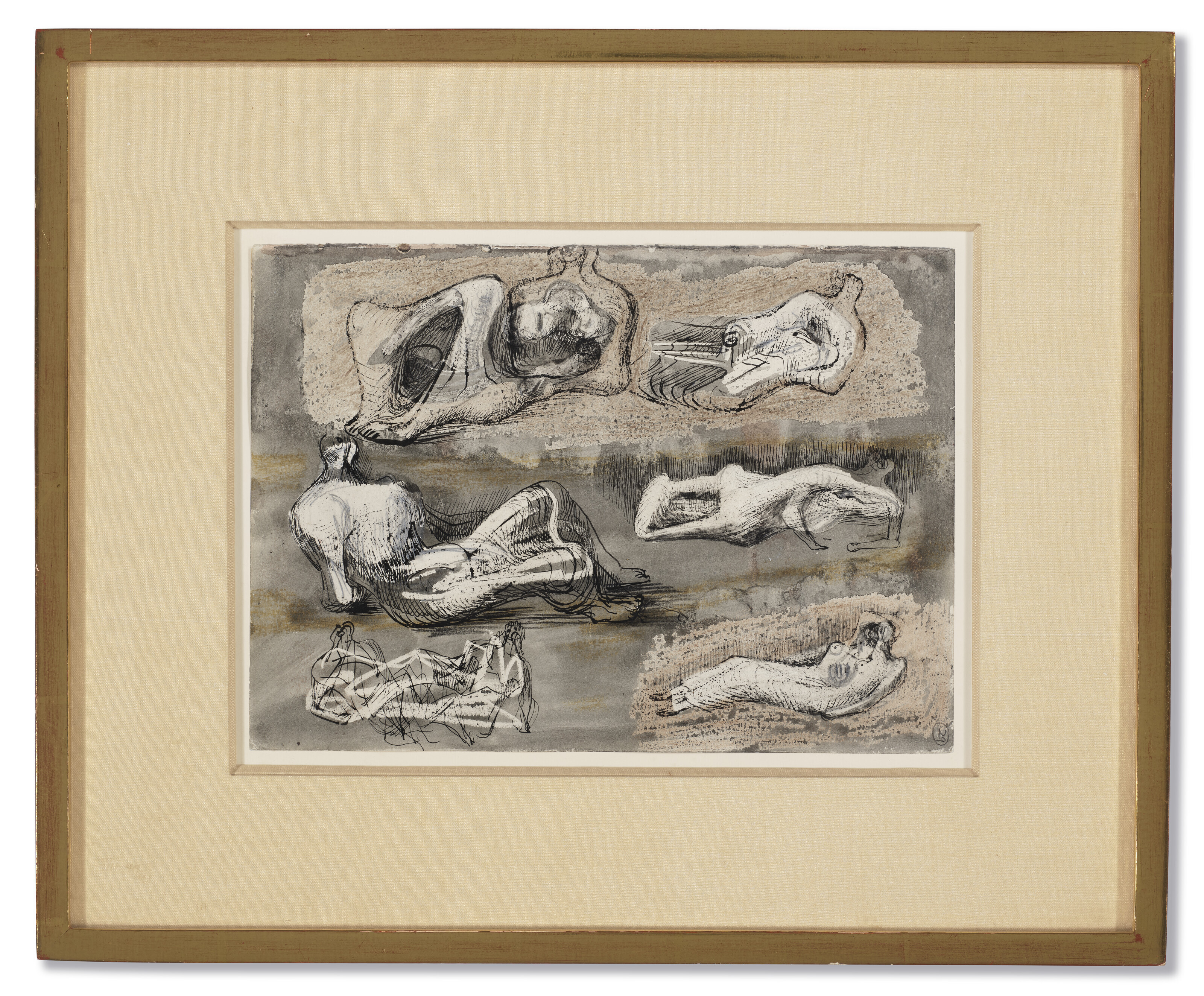 Henry Moore — Лежащие фигуры: Идеи для скульптур ( recto ); Лежащие фигуры и сидящая фигура ( verso ), изображение 3